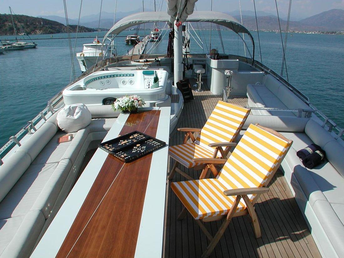a boat docked at a pier aboard SUHEYLA Yacht for Charter