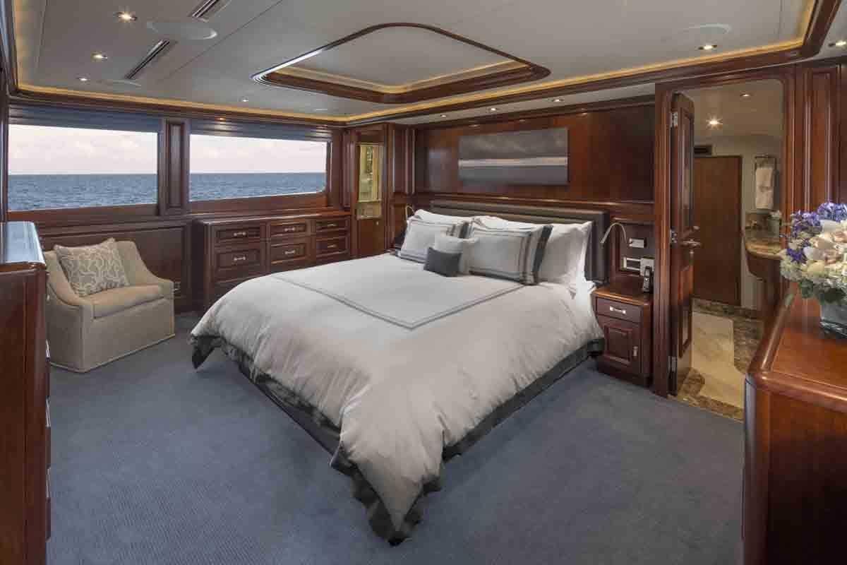 a bed in a room aboard PLAN A Yacht for Charter