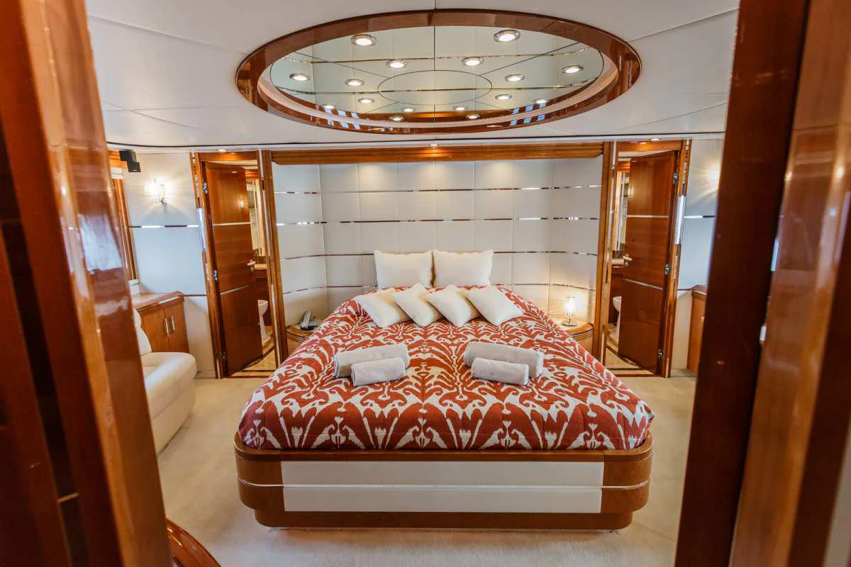 a bed in a room aboard VELLMARI Yacht for Charter