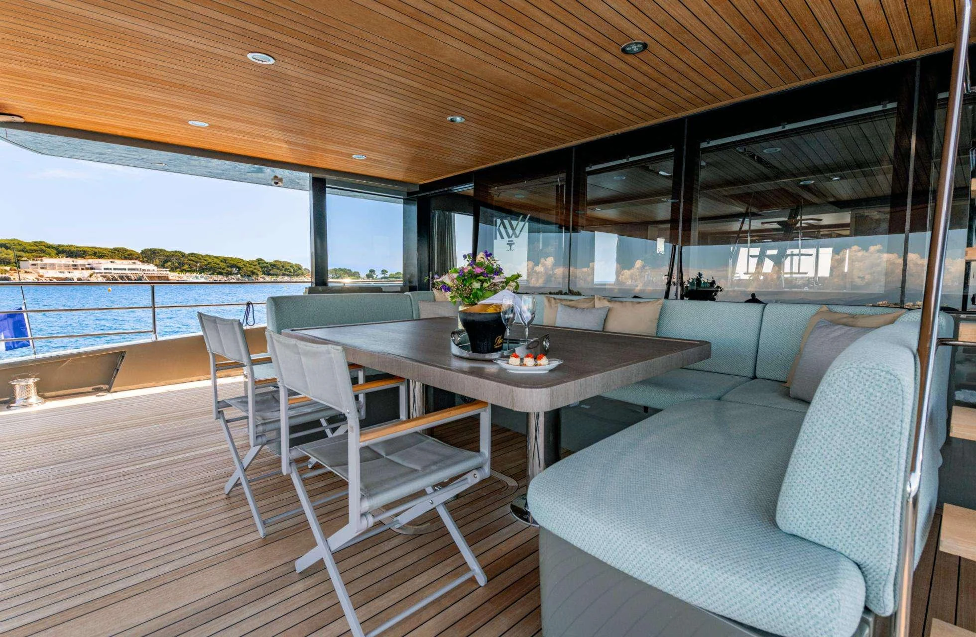 a boat on the water aboard KOKONUT'S WALLY Yacht for Charter