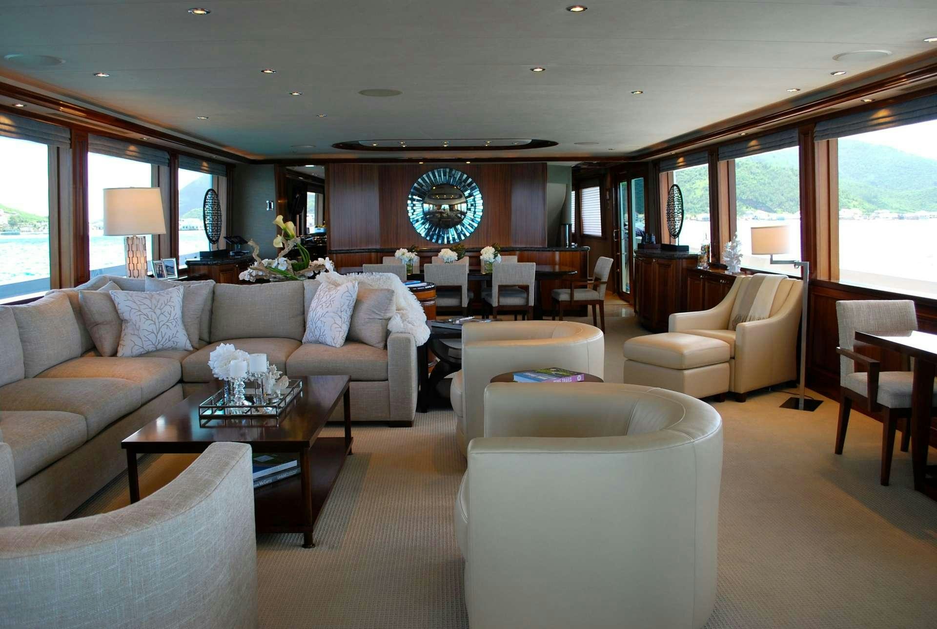 a living room with a large window aboard ANTARES Yacht for Charter