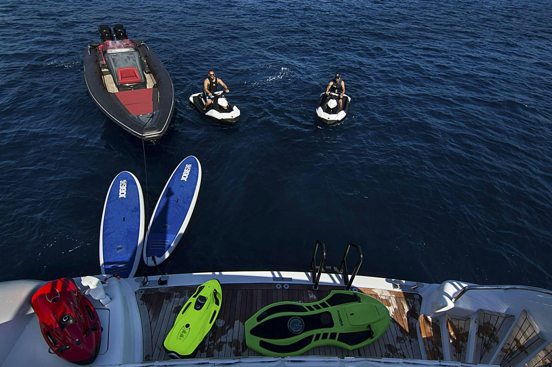 a group of people on a boat aboard INVADER Yacht for Charter