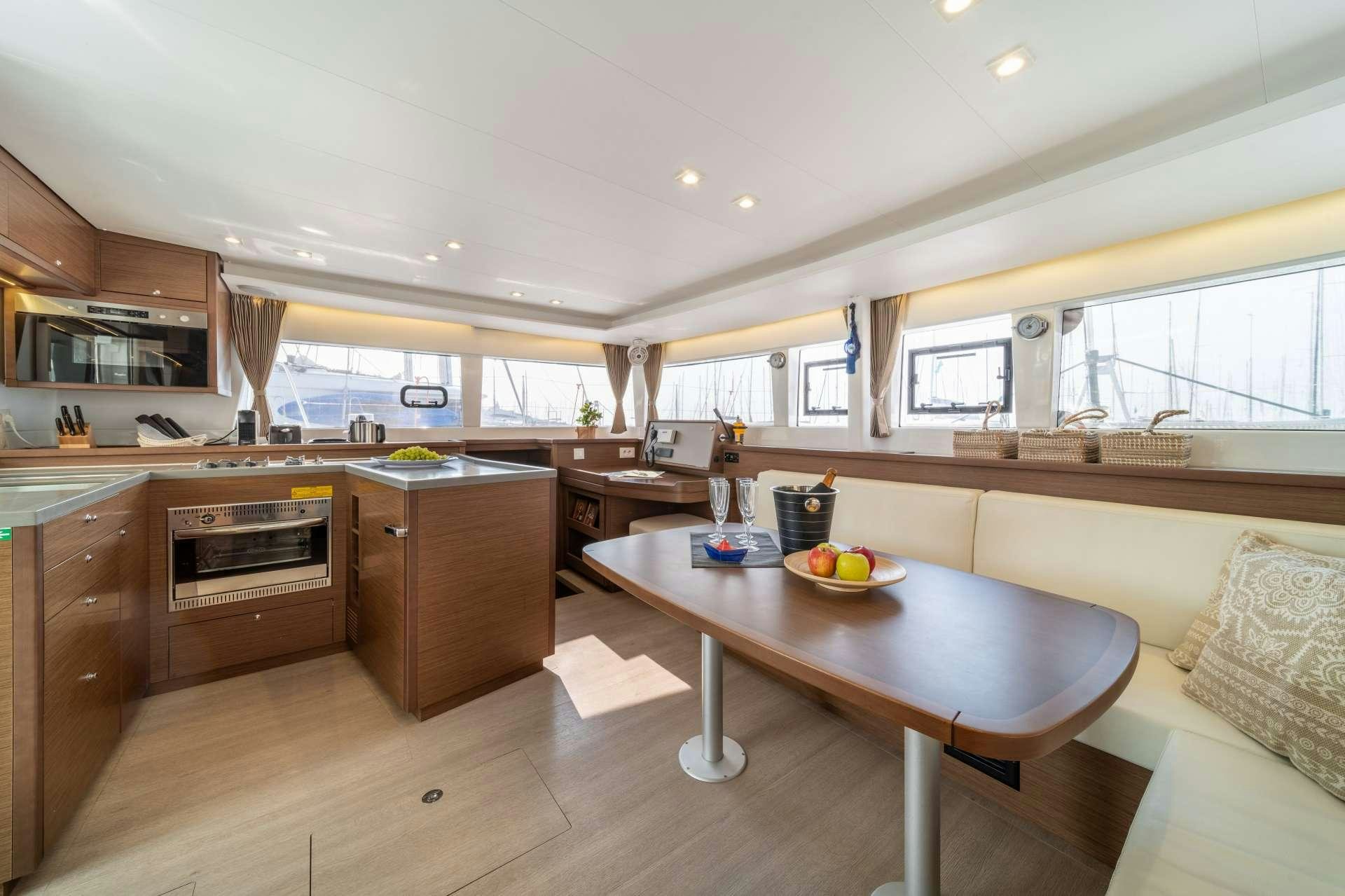a kitchen and living room aboard SKY BLU  Yacht for Charter