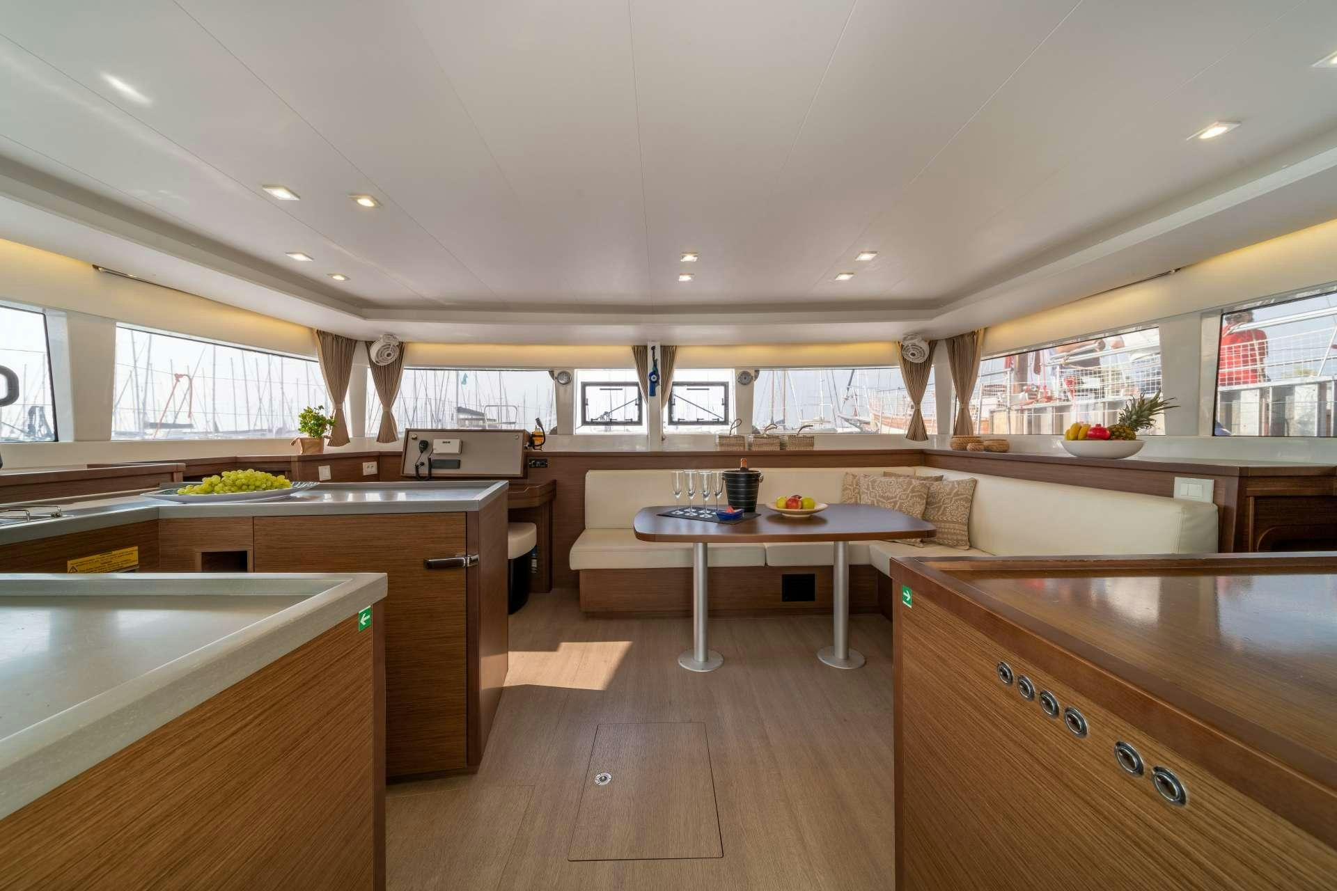a kitchen and living room aboard SKY BLU  Yacht for Charter