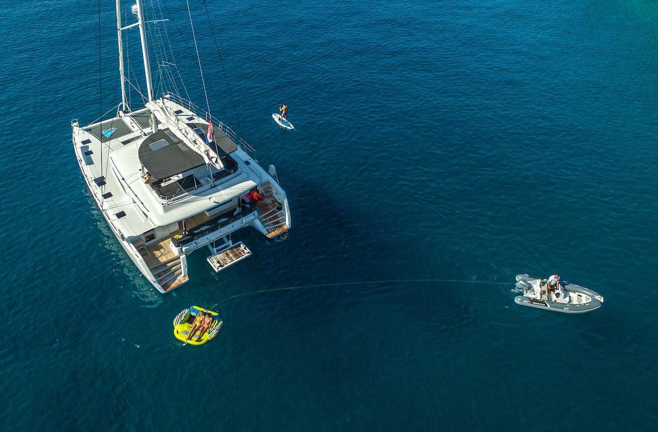 a boat in the water aboard Pura Vida Yacht for Charter