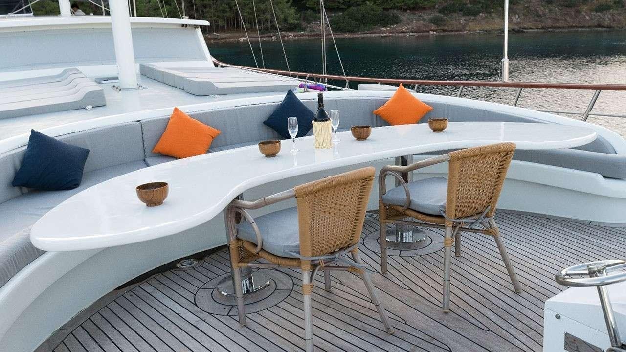 a table with chairs around it aboard VISTA MARE Yacht for Charter
