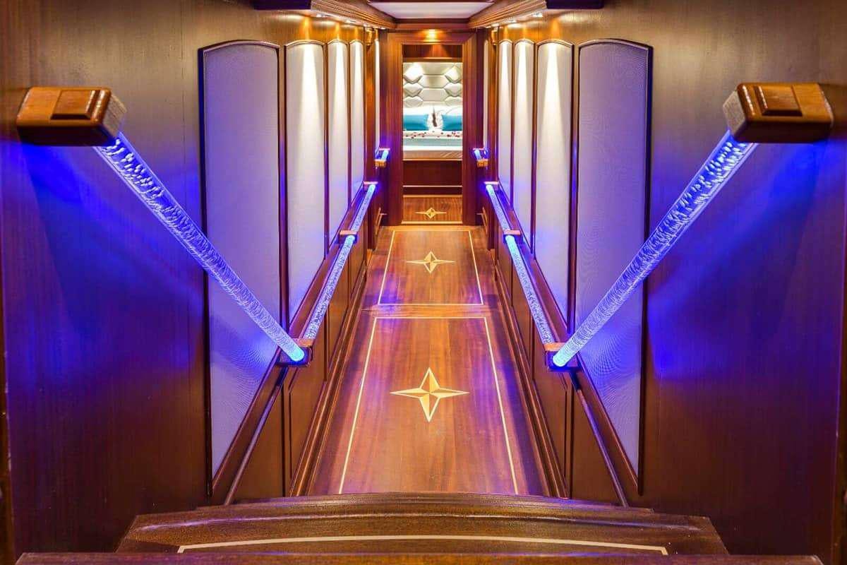 a long hallway with a cross aboard VISTA MARE Yacht for Charter