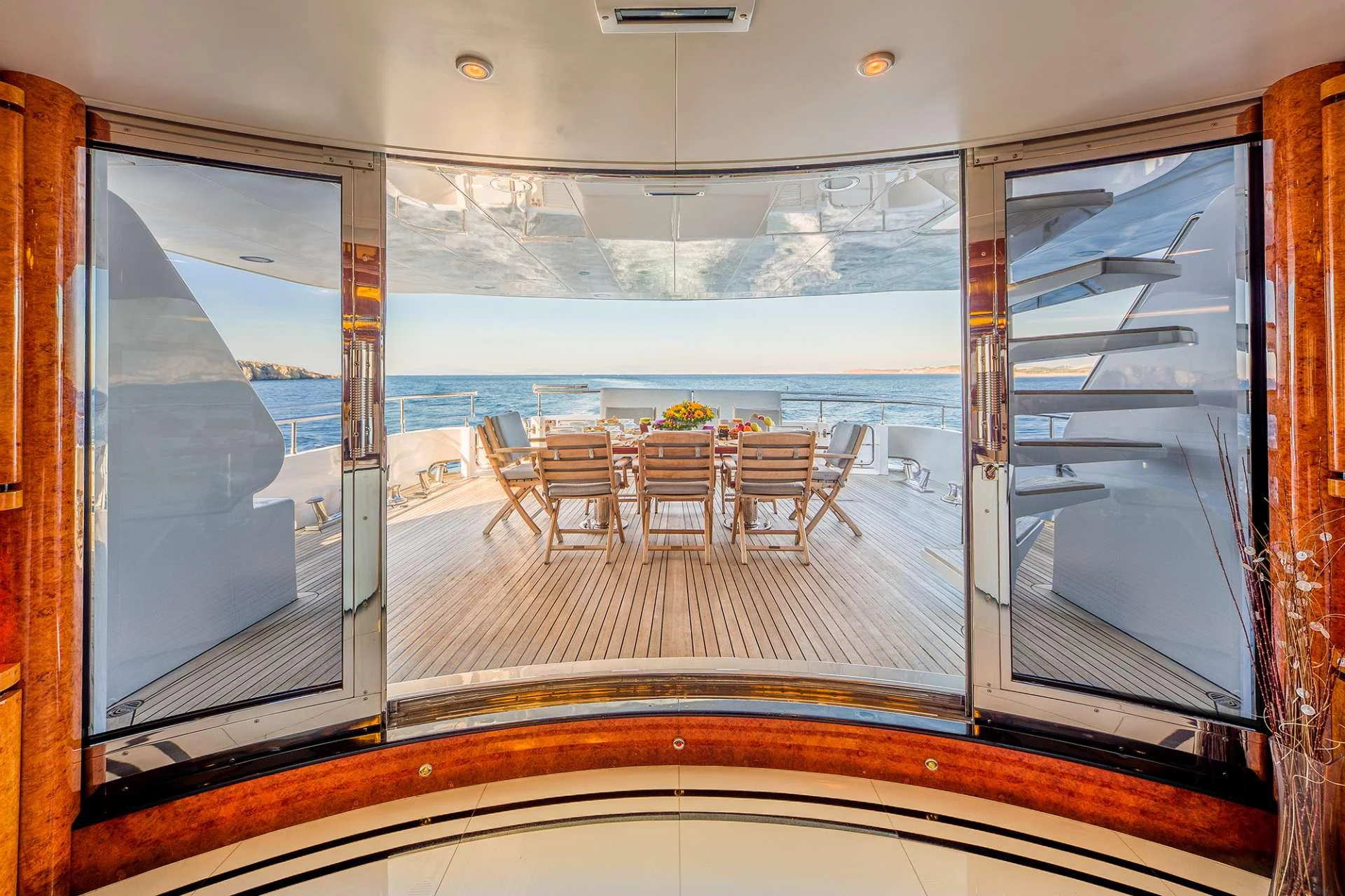 a room with a large window aboard MILOS AT SEA Yacht for Charter