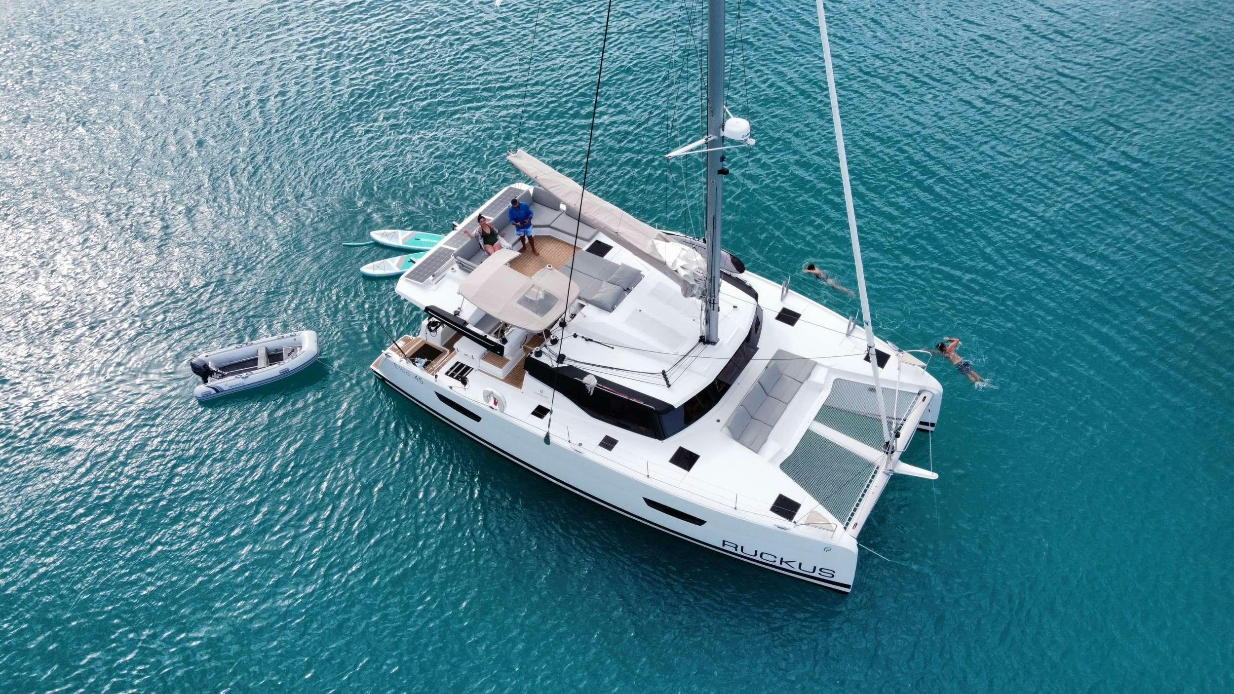 a boat in the water aboard Ruckus Yacht for Charter