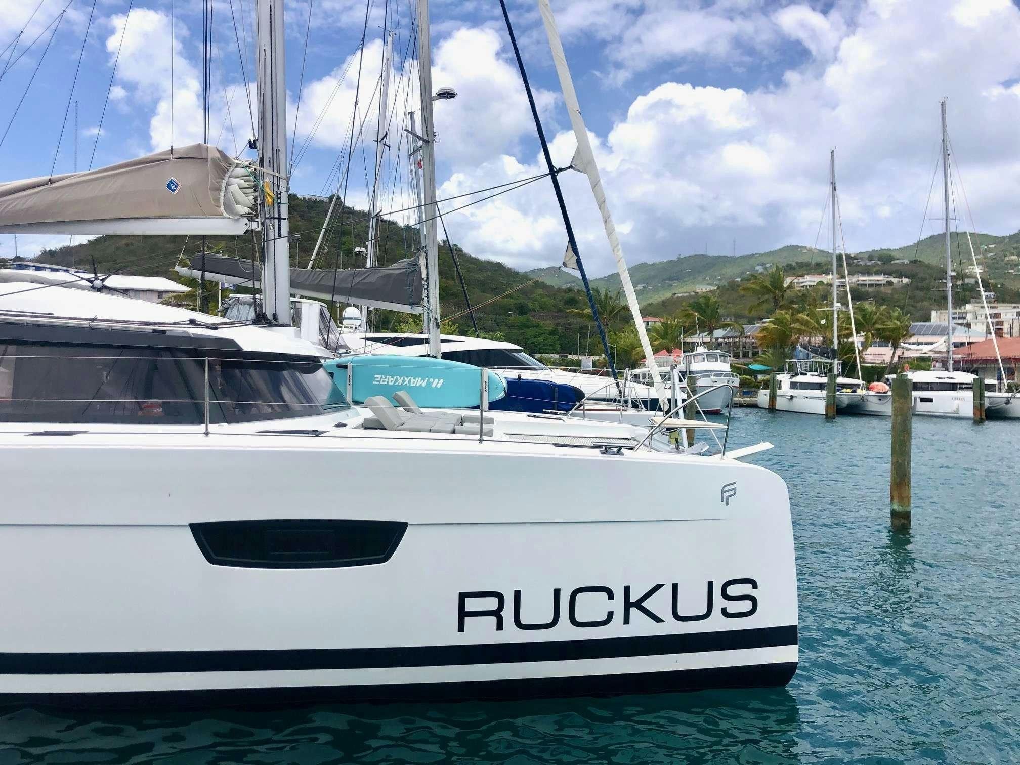 a boat in the water aboard Ruckus Yacht for Charter