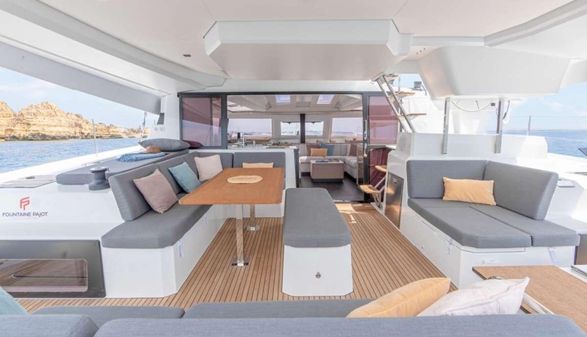 inside of a boat aboard Ruckus Yacht for Charter