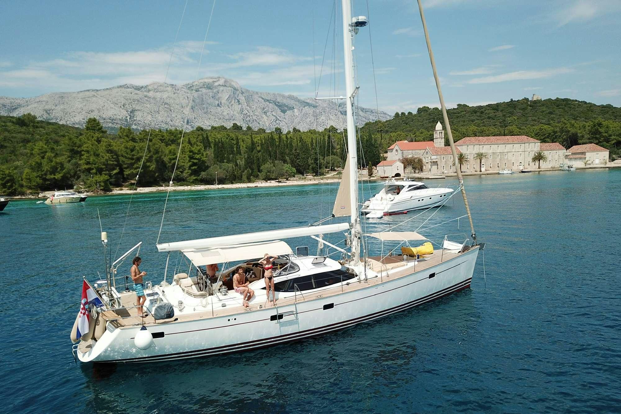a boat on the water aboard LUNULATA  Yacht for Charter