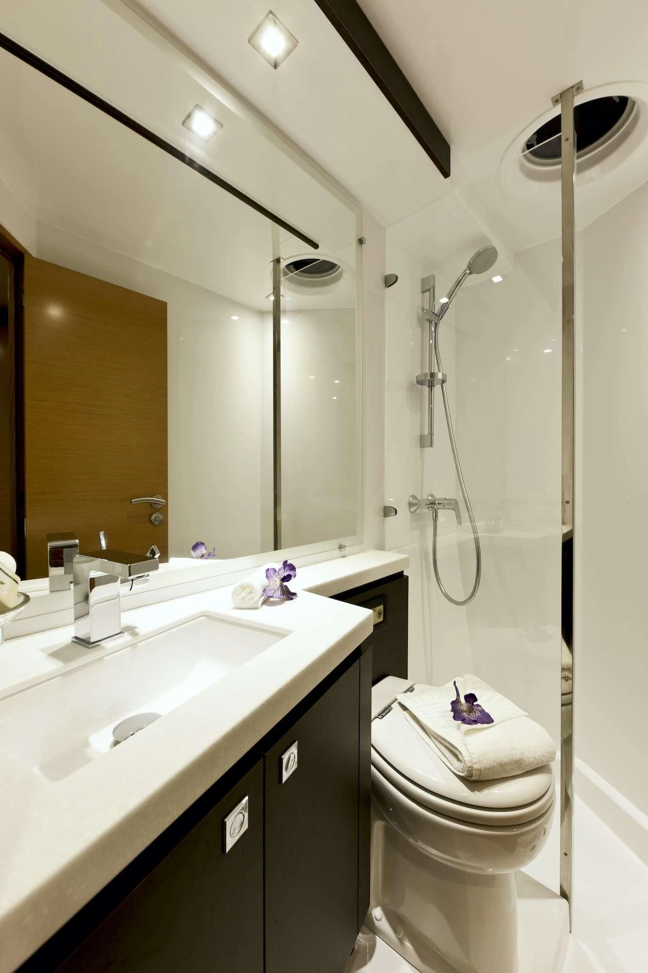 a bathroom with a sink and a toilet aboard GRATITUDE Yacht for Charter