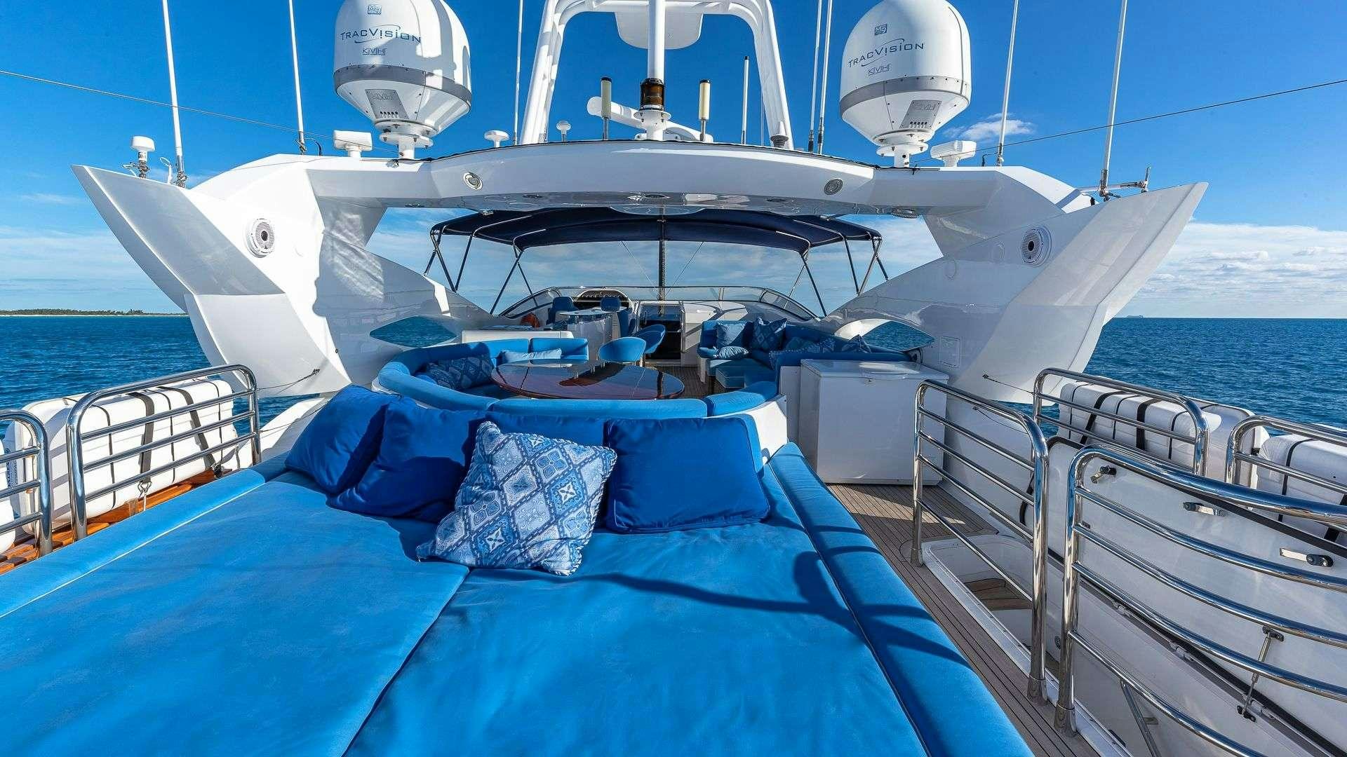 a boat with blue sheets on it aboard KEFI Yacht for Charter