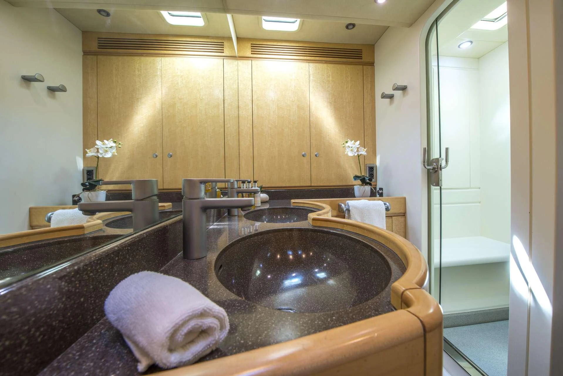 a bathroom with a large sink aboard LADY 8 Yacht for Charter