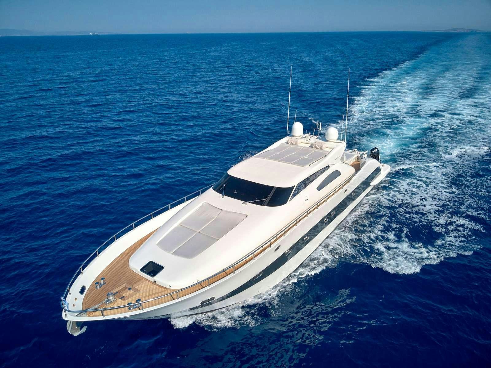 a white yacht in the water aboard RUBY Yacht for Charter