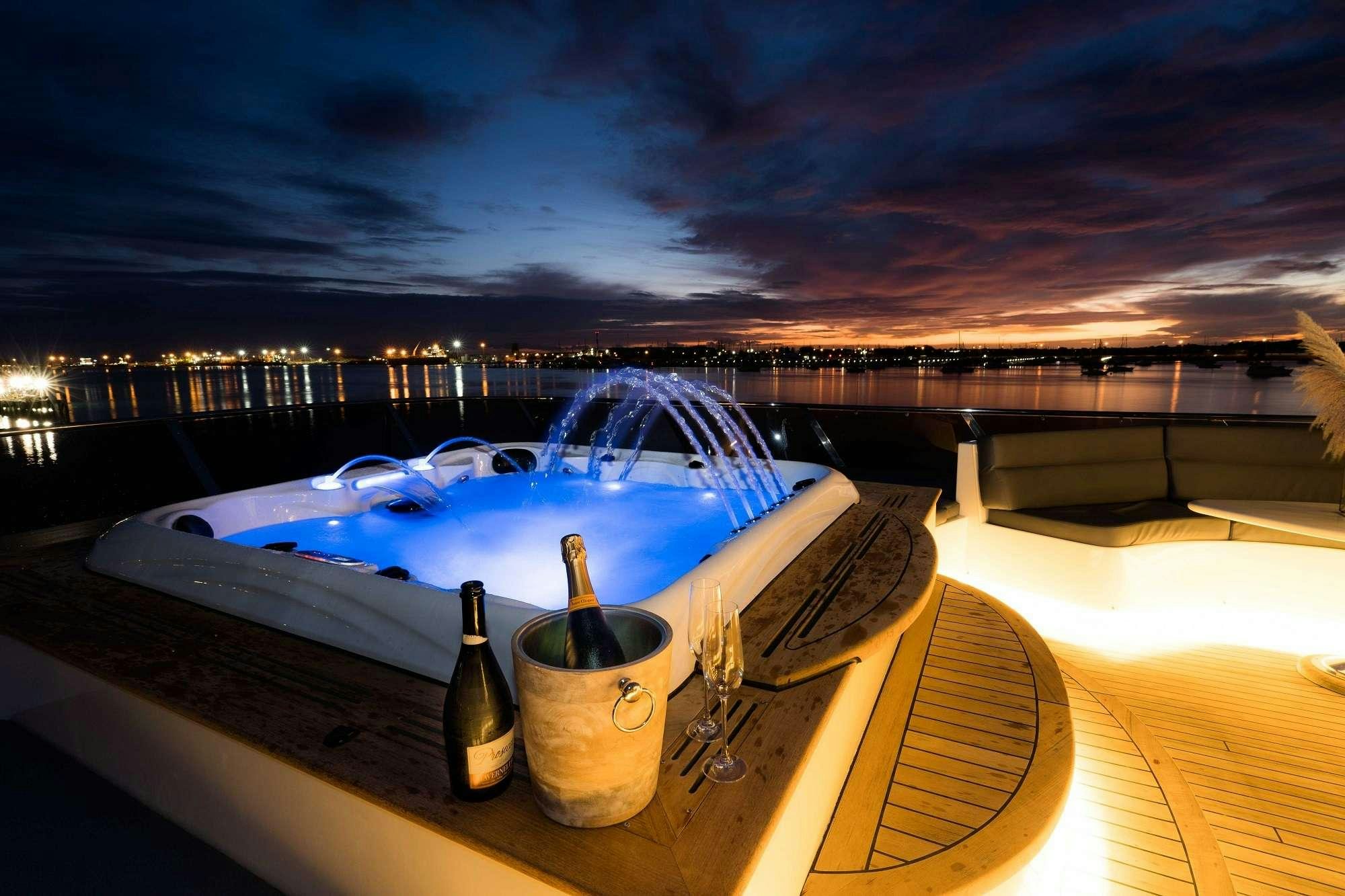 a boat on a table aboard IRAMA Yacht for Charter