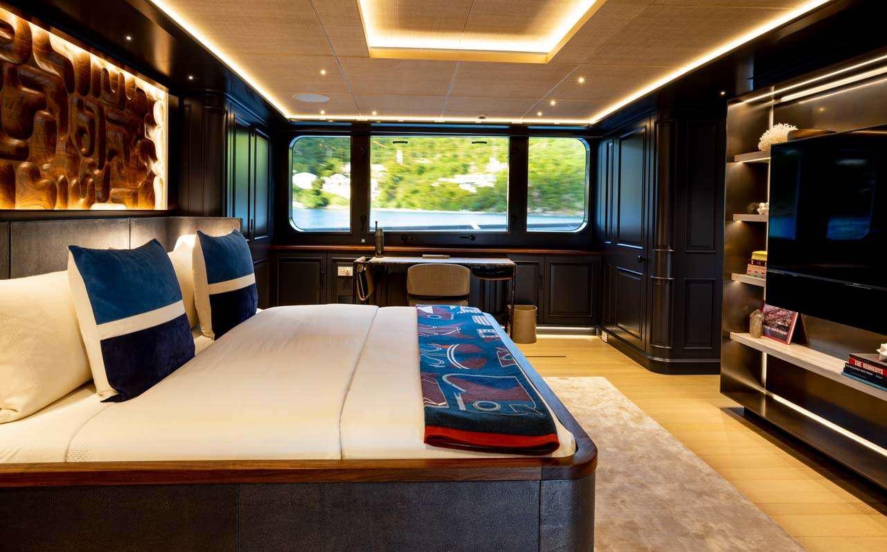 a bed in a room aboard BROADWATER Yacht for Charter
