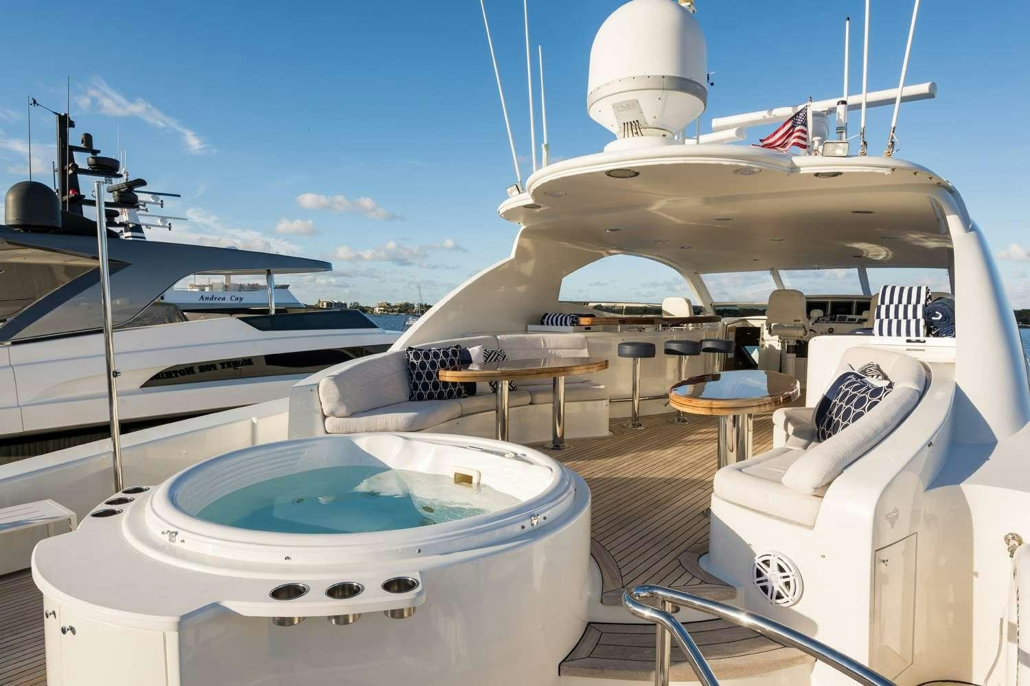 a boat docked at a port aboard QTR Yacht for Charter