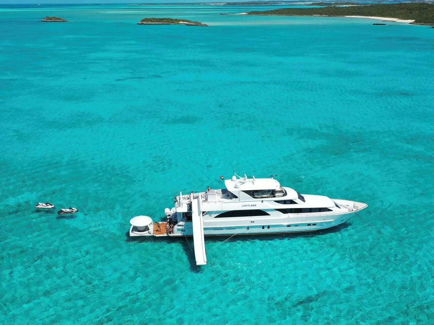a boat in the water aboard LIMITLESS Yacht for Charter