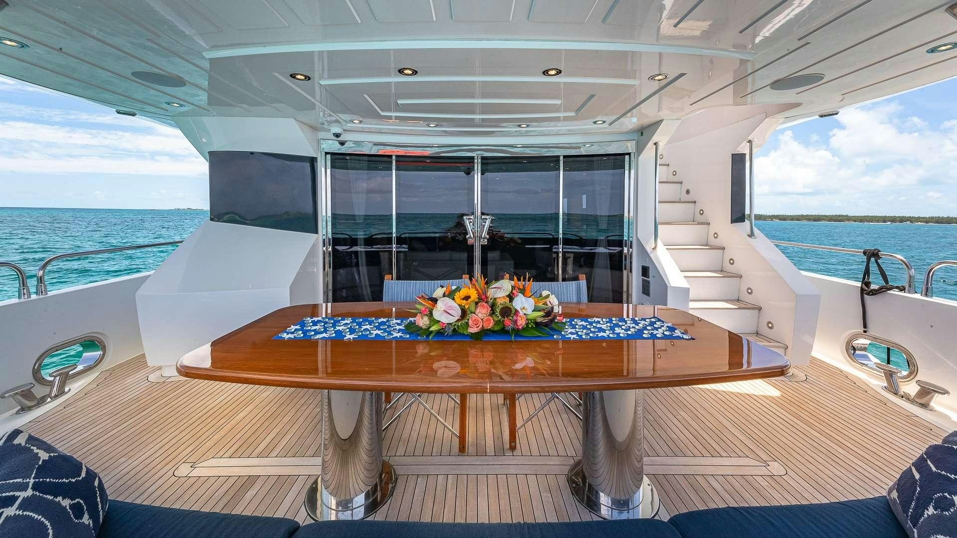 a table on a boat aboard EMRYS Yacht for Charter