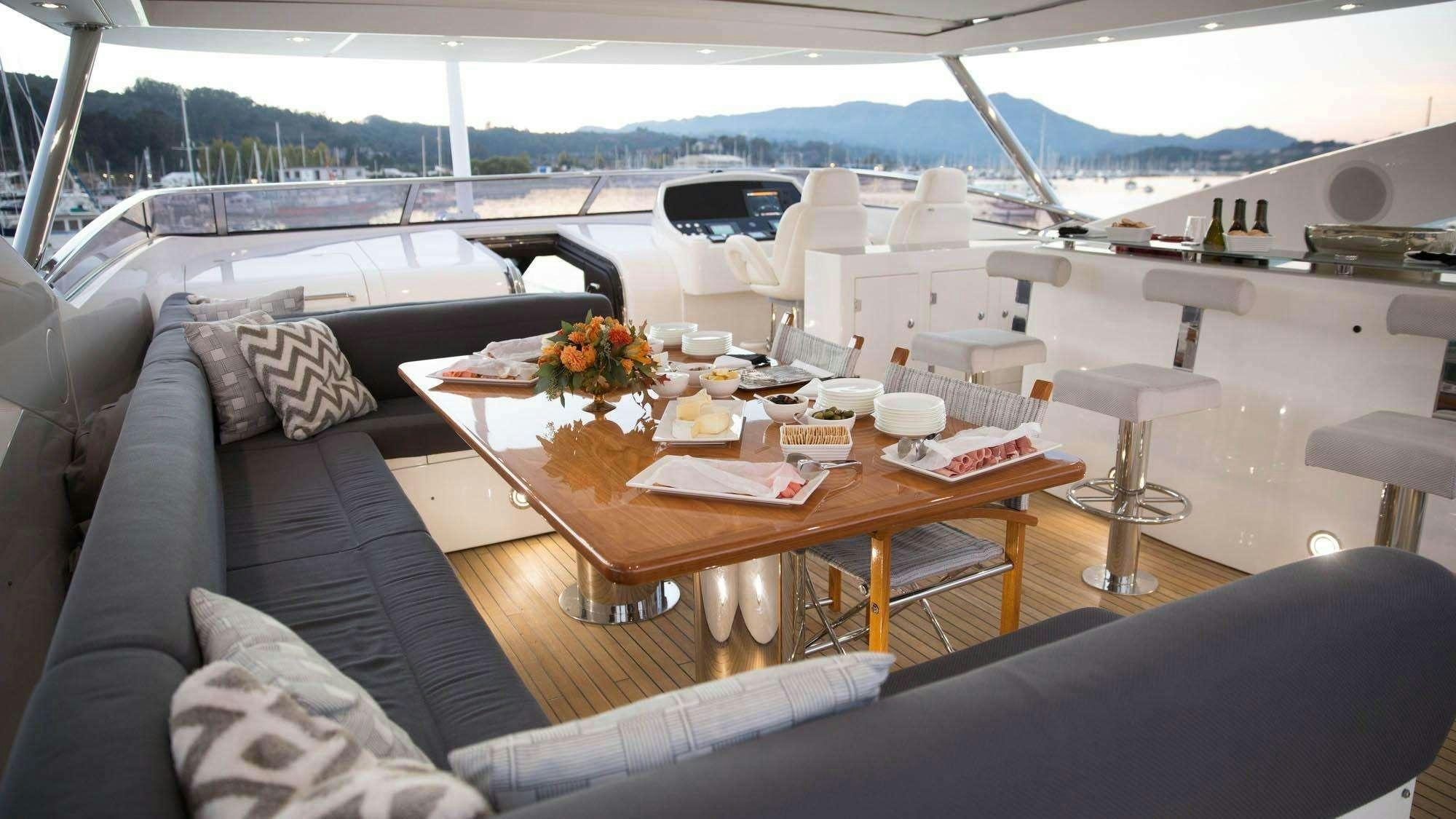 a table on a boat aboard EMRYS Yacht for Charter