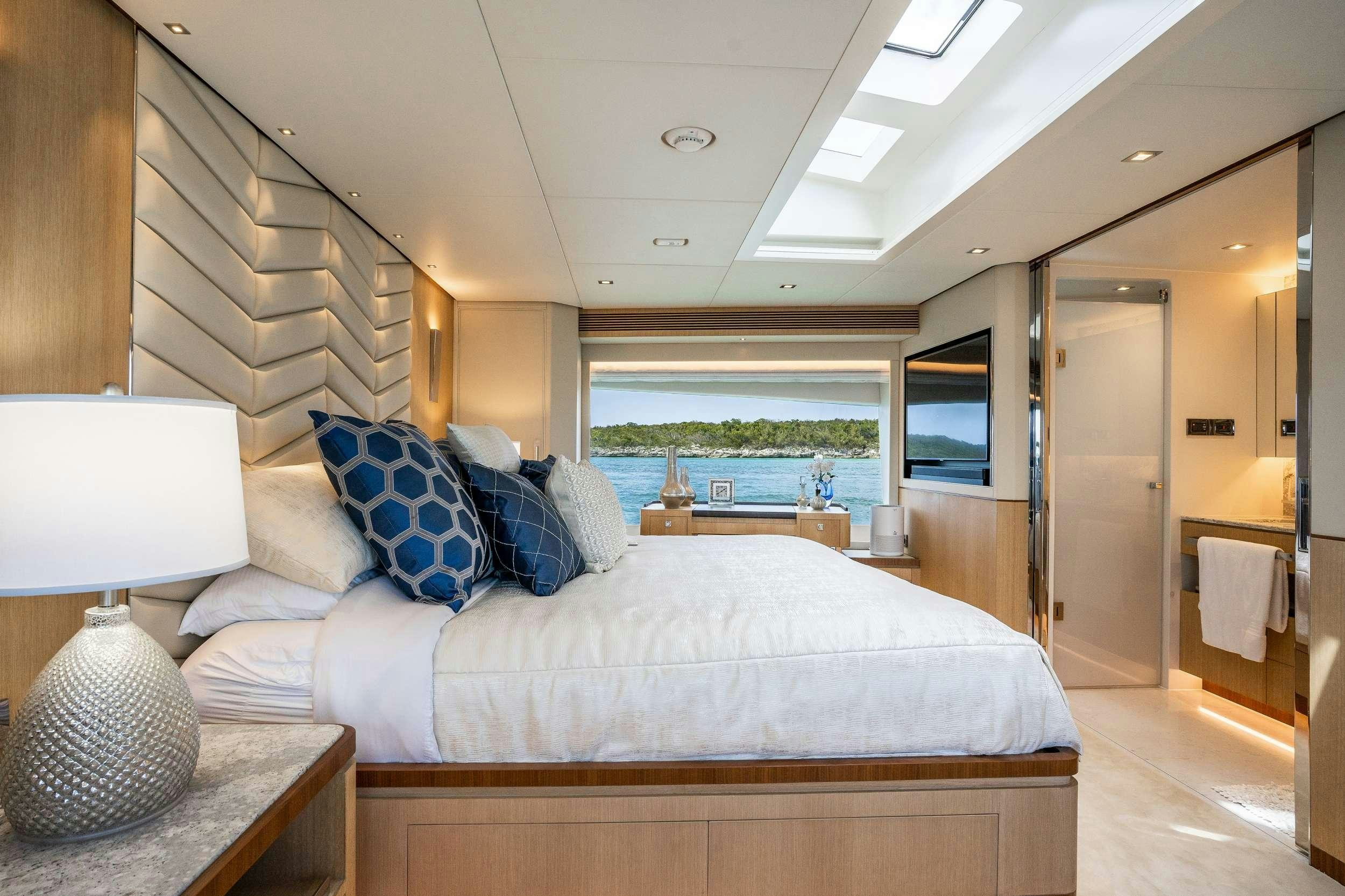 a bed in a room aboard AQUA LIFE Yacht for Charter
