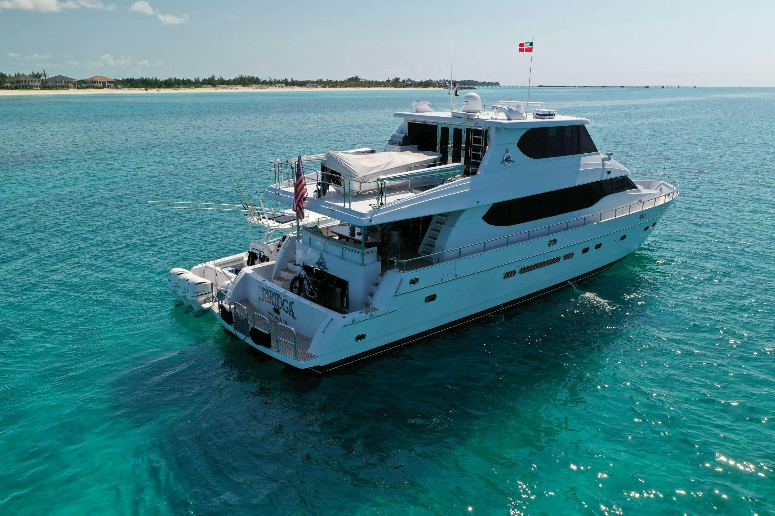 a boat in the water aboard TORTUGA Yacht for Charter