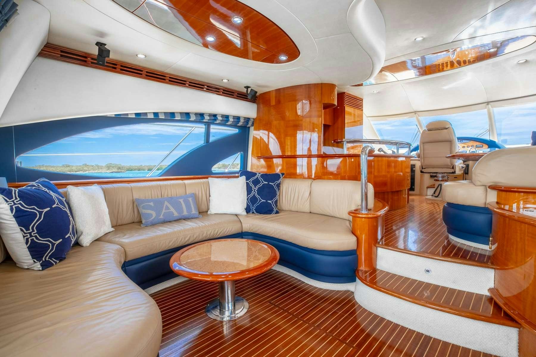 a living room with a large screen aboard ALANA ROSE Yacht for Charter
