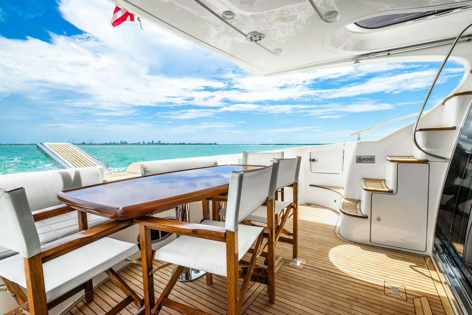 a deck with chairs on it by the water aboard ALANA ROSE Yacht for Charter