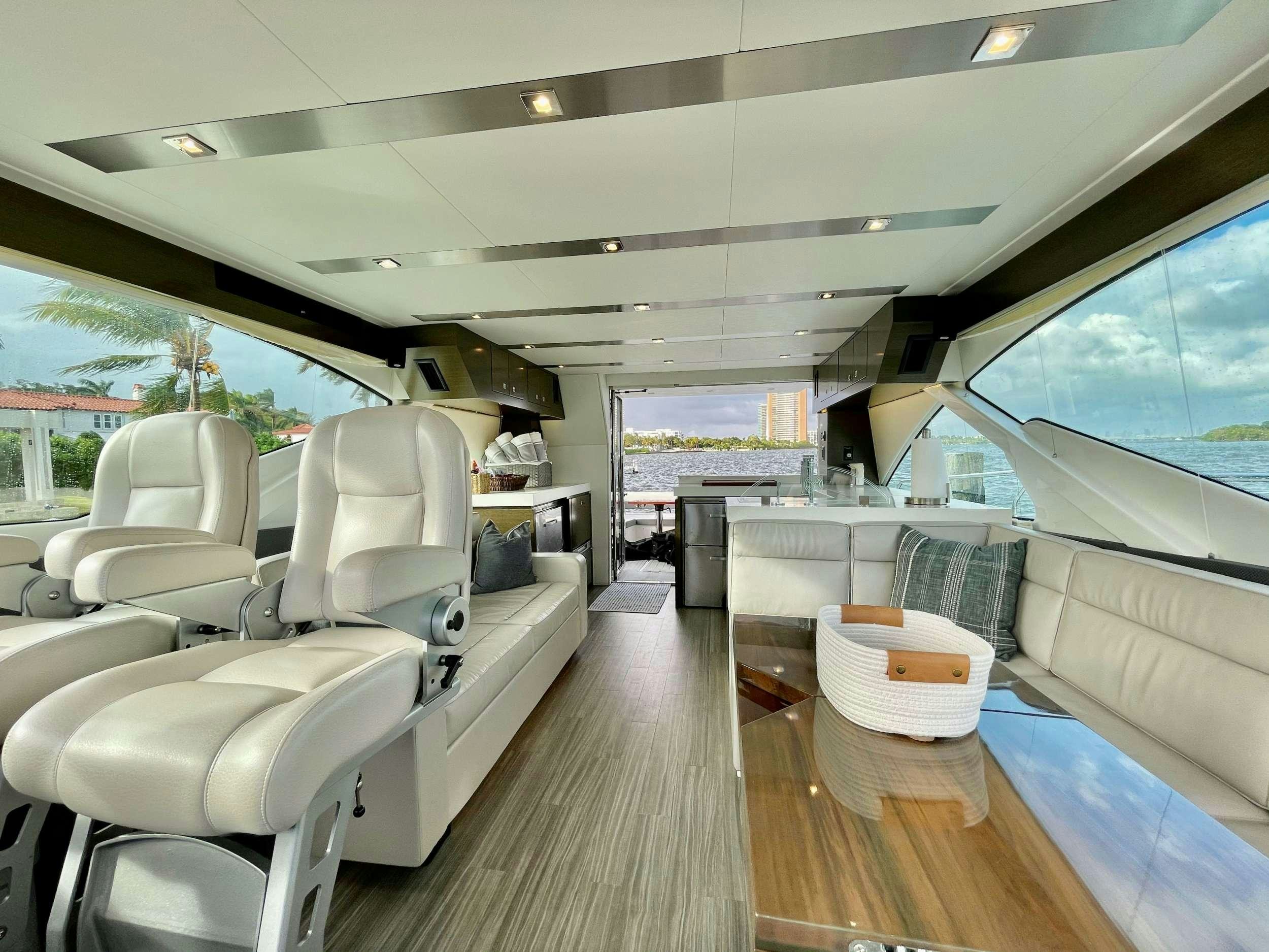 inside of a car aboard RIO Yacht for Charter