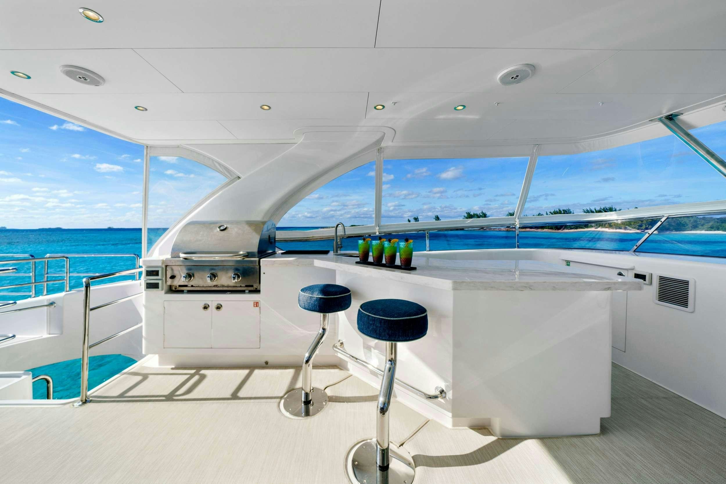 a white table on a boat aboard INDIGO Yacht for Charter