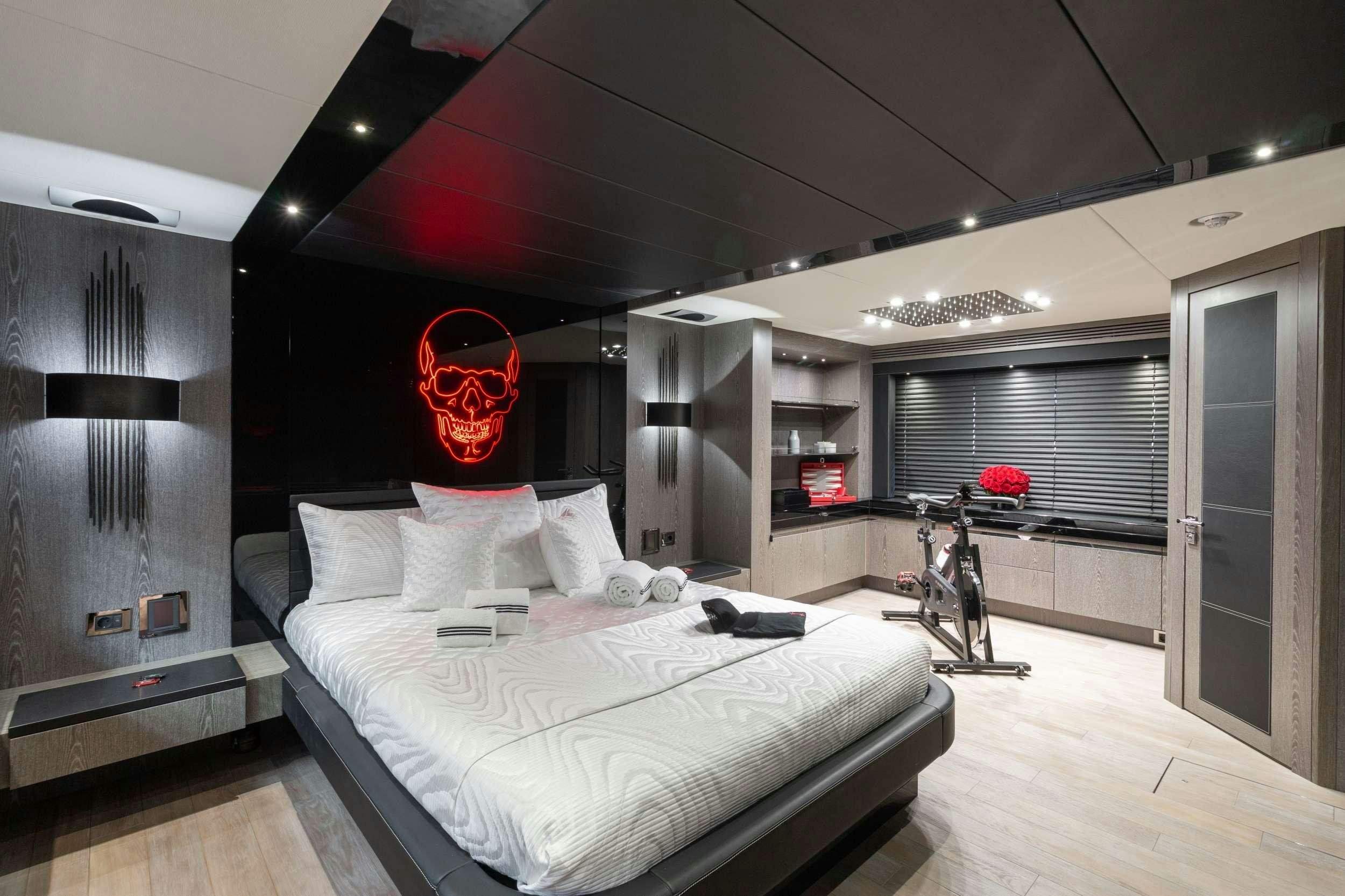 a bed in a room aboard CANELO Yacht for Charter