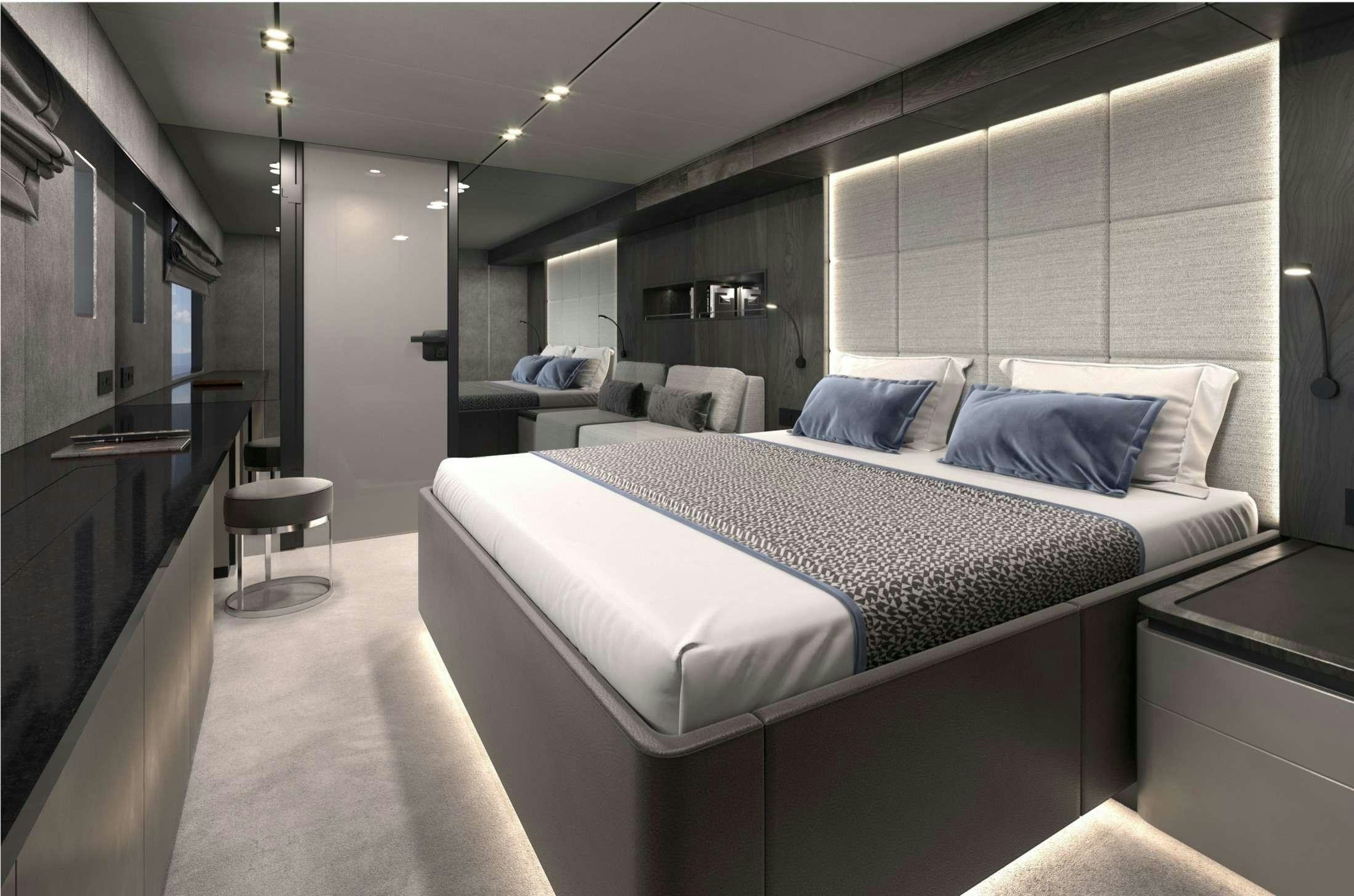 a large bedroom with a bed aboard ALTEYA (WINTER) Yacht for Charter