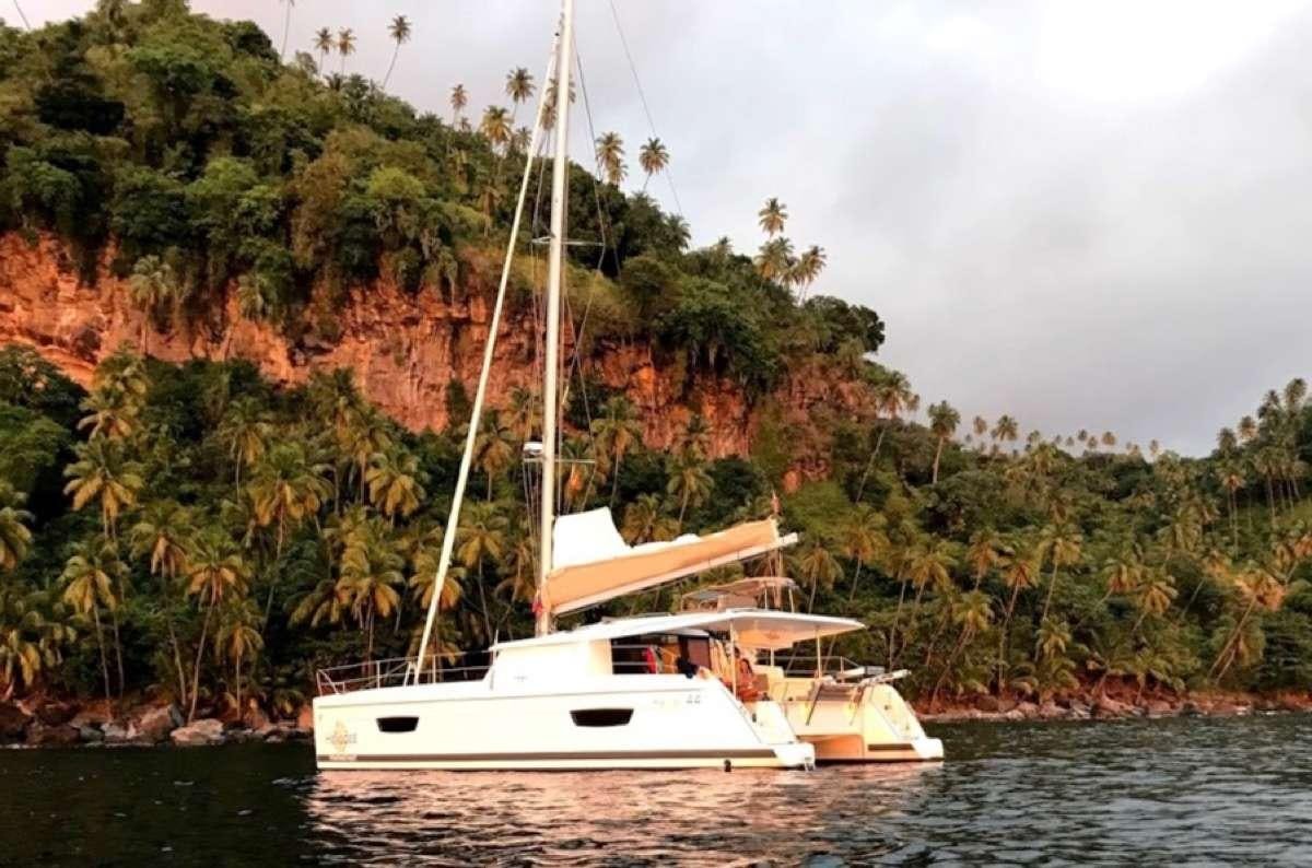 a boat on the water aboard Heliades Yacht for Charter