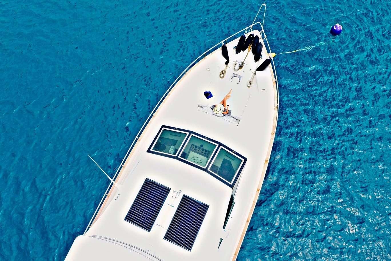 a boat with a cat design on it aboard RUNAWAY OF TORTOLA Yacht for Charter