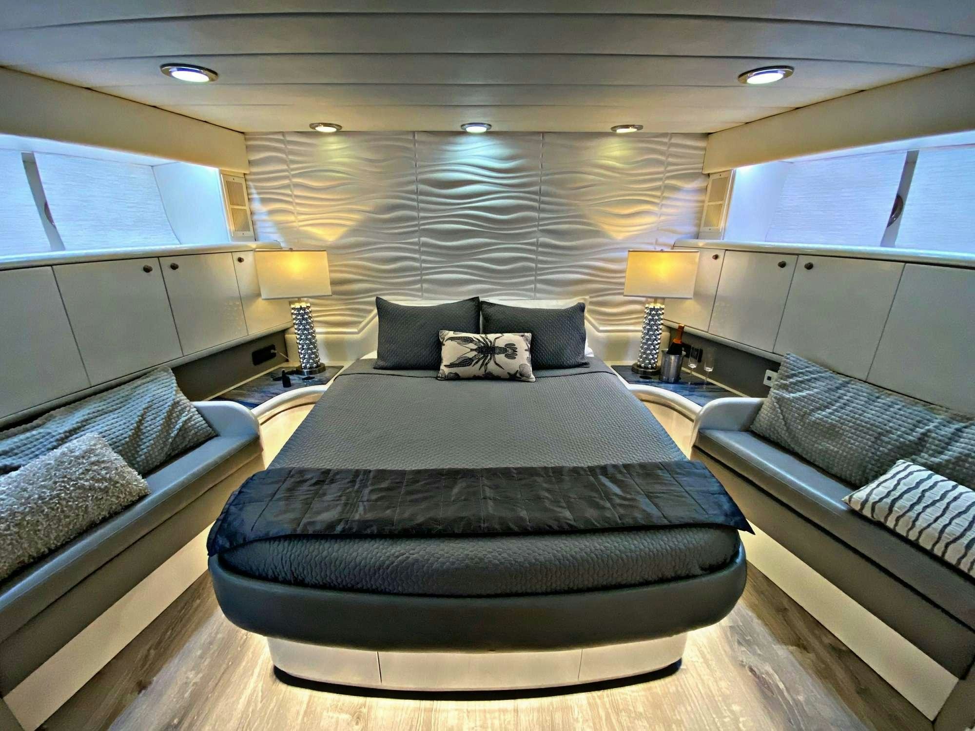 a large bed in a room aboard RUNAWAY OF TORTOLA Yacht for Charter