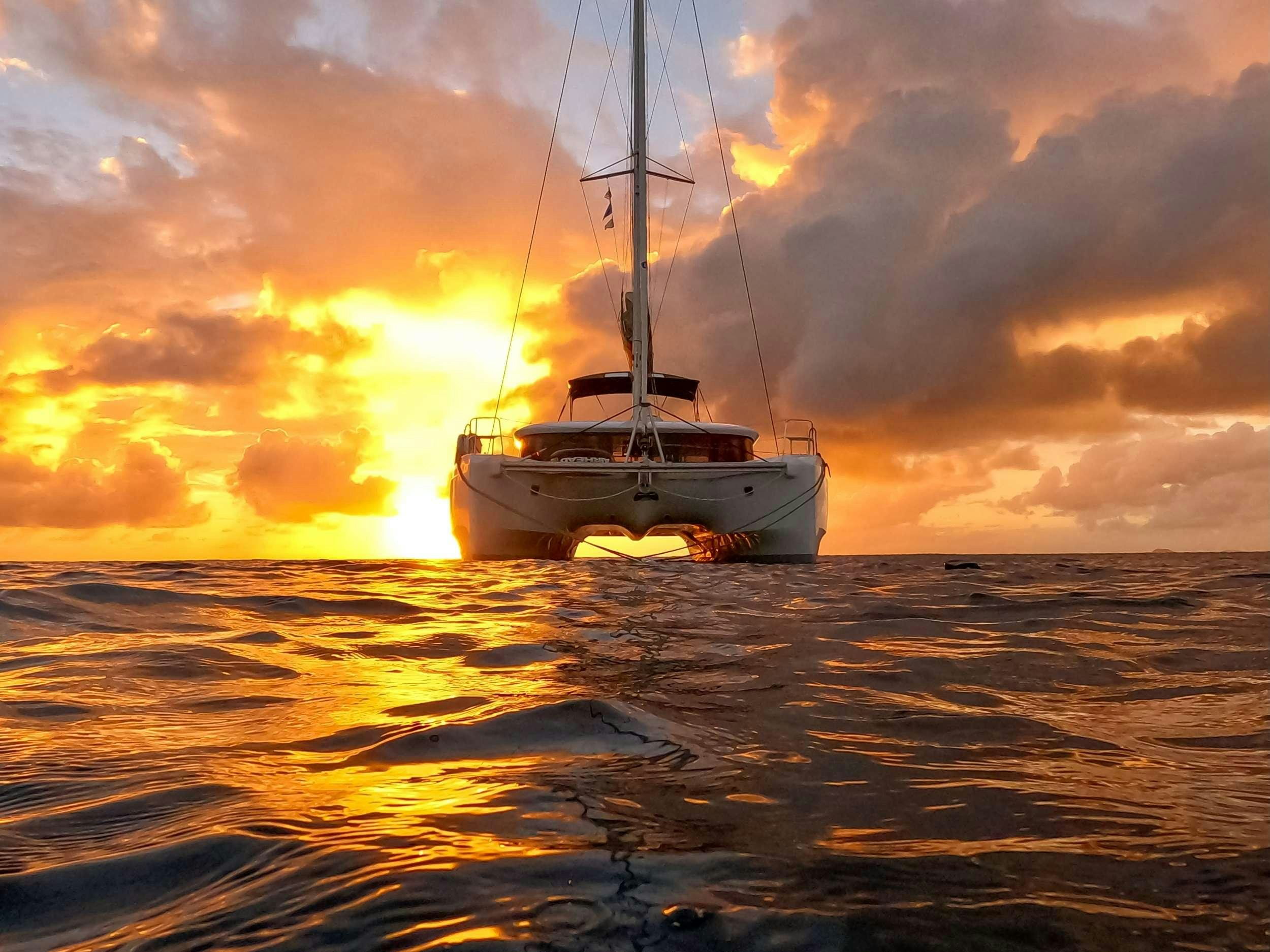 a boat on the water aboard RENDEZ-VOUS Yacht for Charter