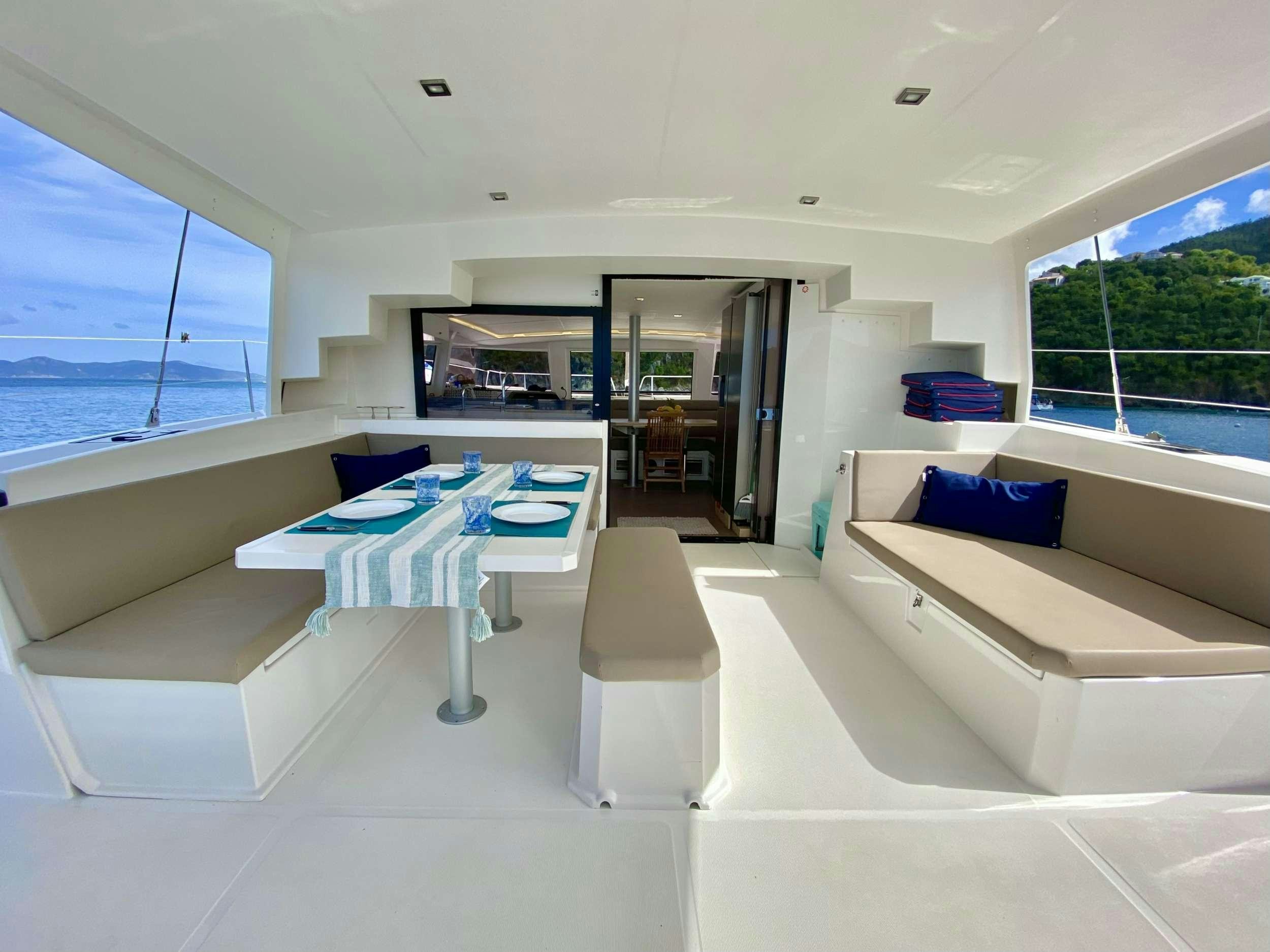 a modern looking living room aboard FREESTYLE Yacht for Charter