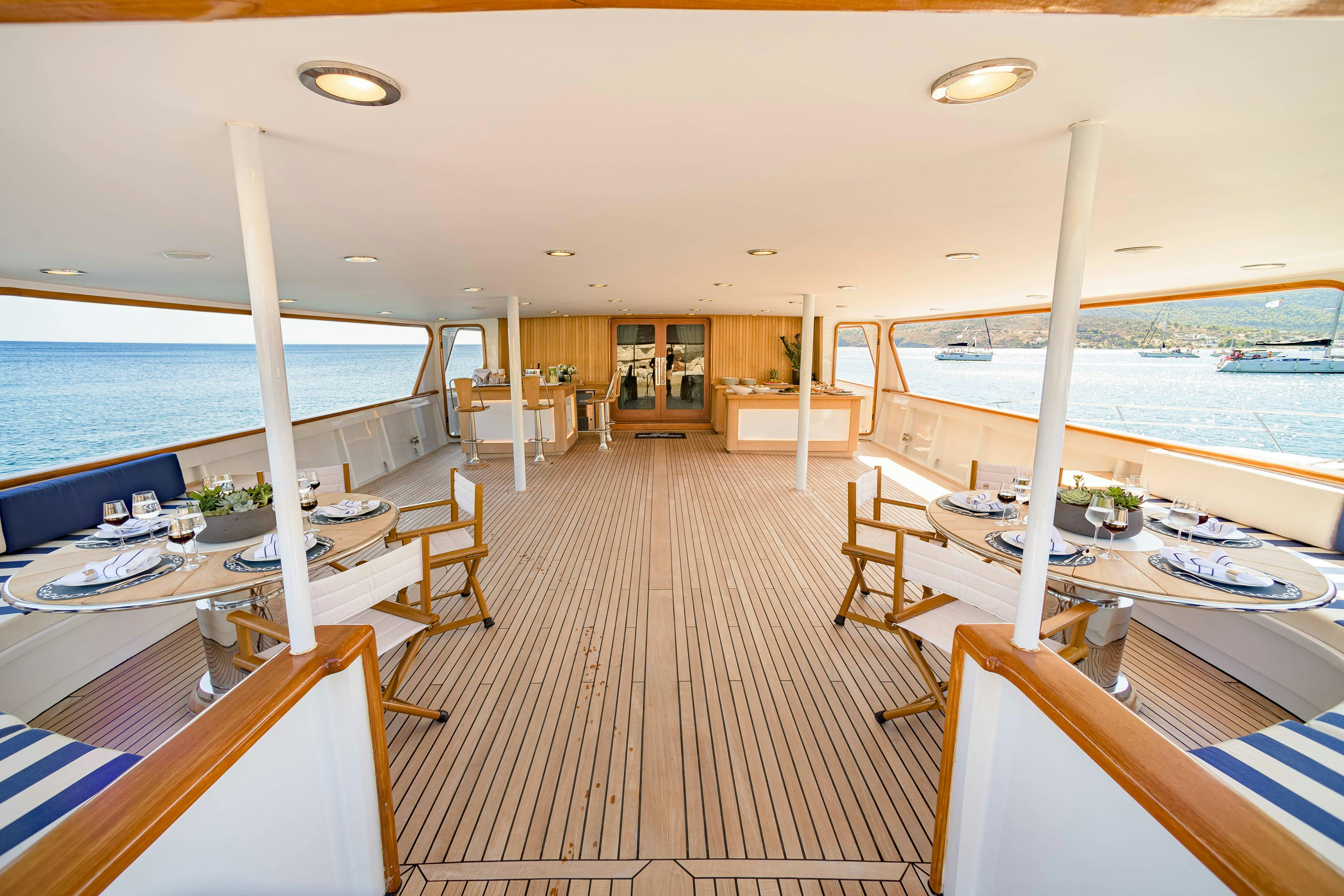 a room with a deck and a pool aboard WIND OF FORTUNE Yacht for Charter