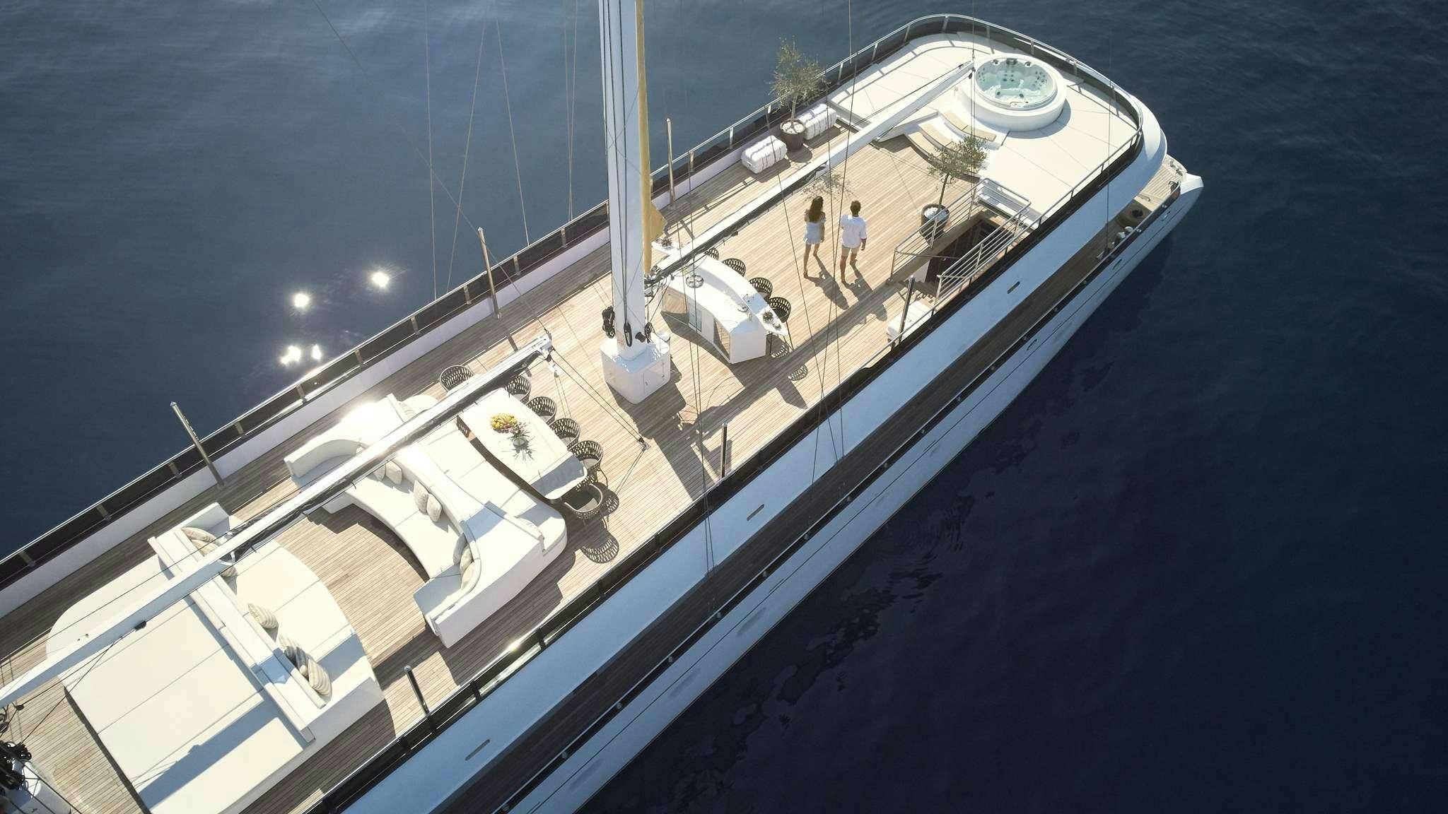 a high angle view of a ship aboard ANIMA MARIS Yacht for Charter