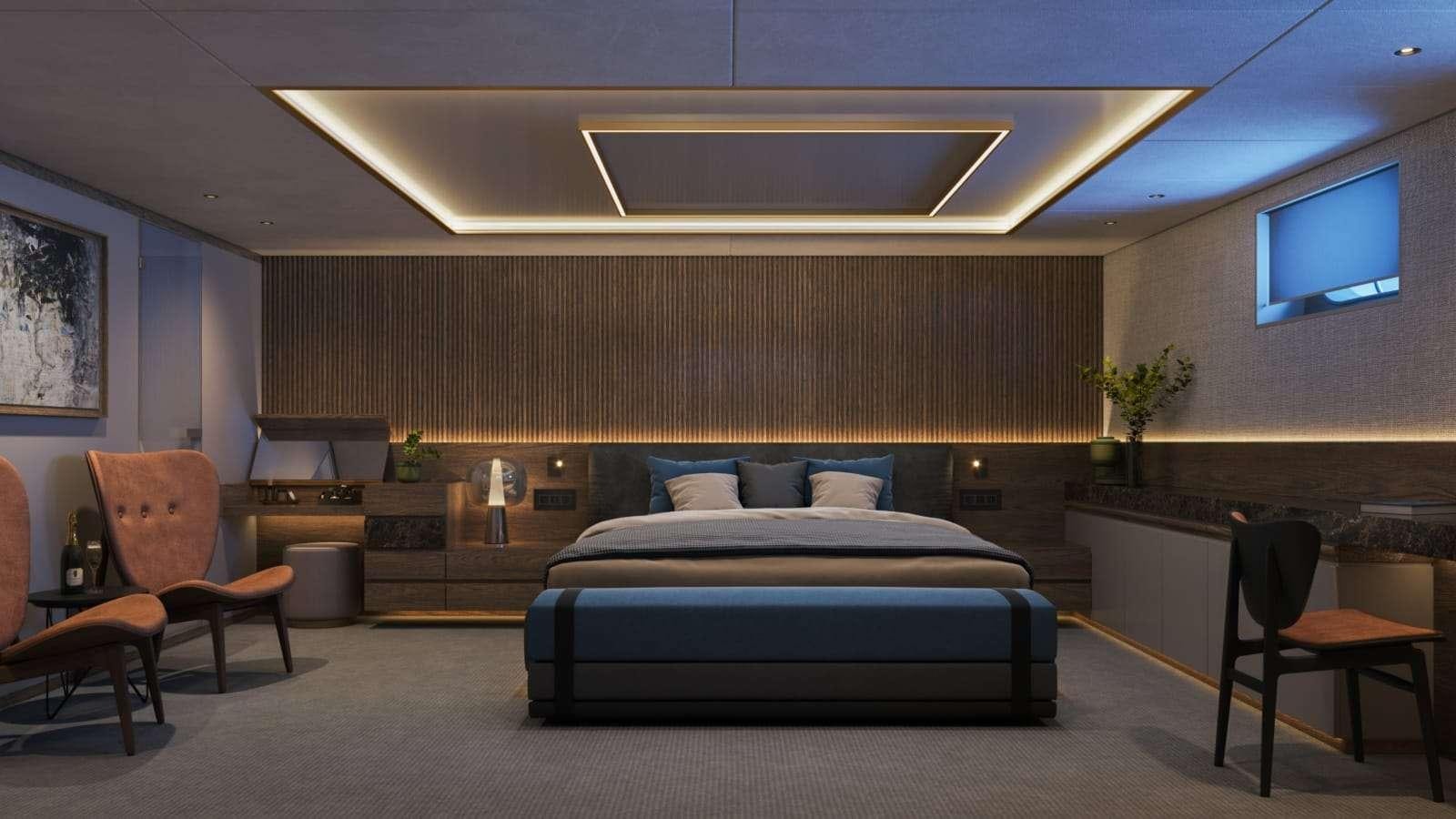 a room with a bed and a tv aboard ANIMA MARIS Yacht for Charter