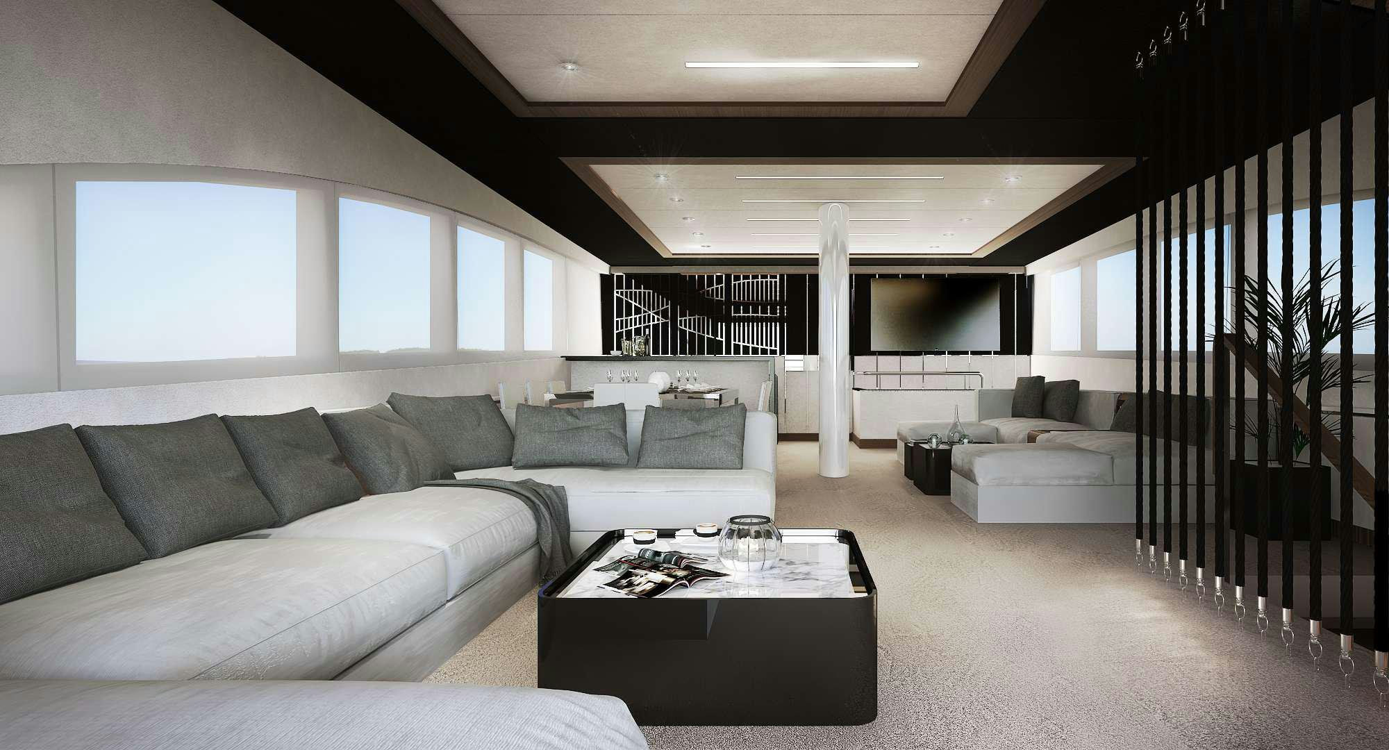 a living room with a large window aboard ACAPELLA Yacht for Charter