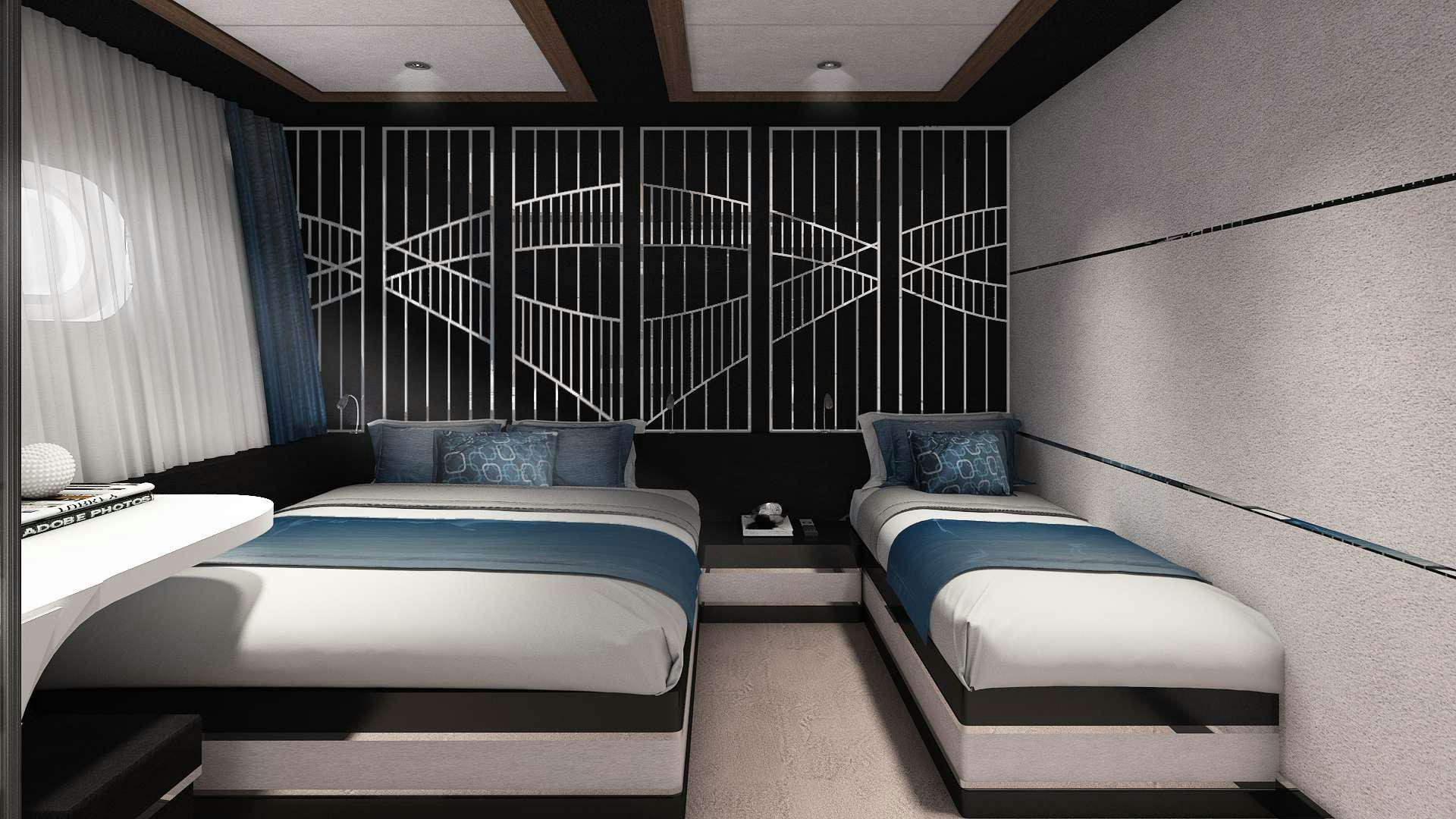 a room with a bed and a desk aboard ACAPELLA Yacht for Charter