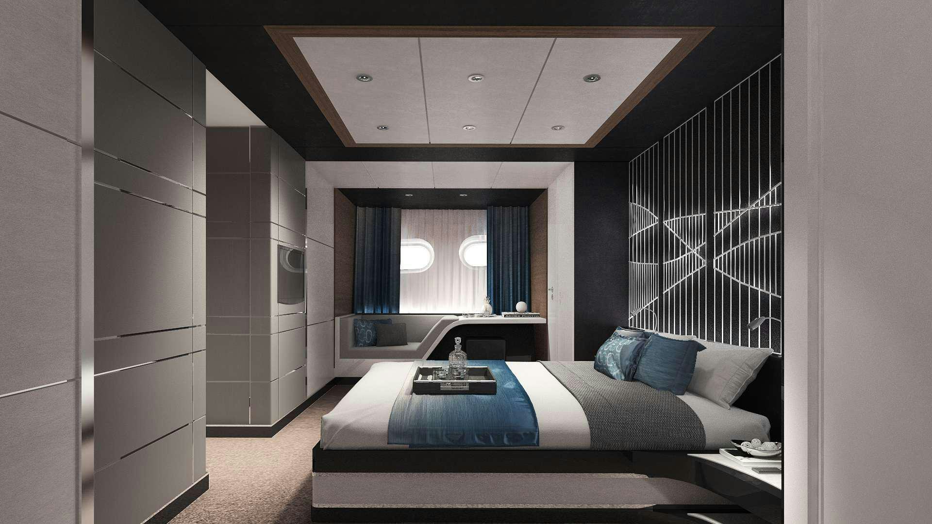 a bed in a room aboard ACAPELLA Yacht for Charter