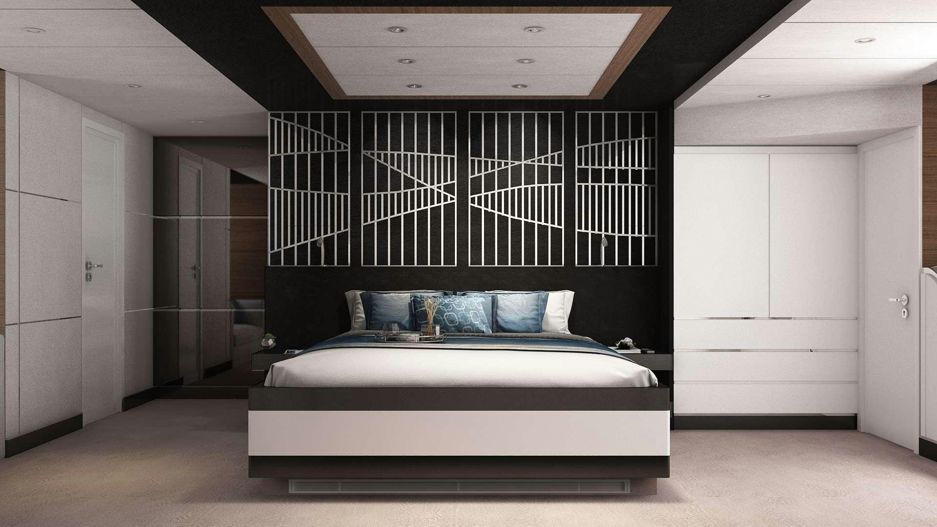 a room with a bed and a window aboard ACAPELLA Yacht for Charter