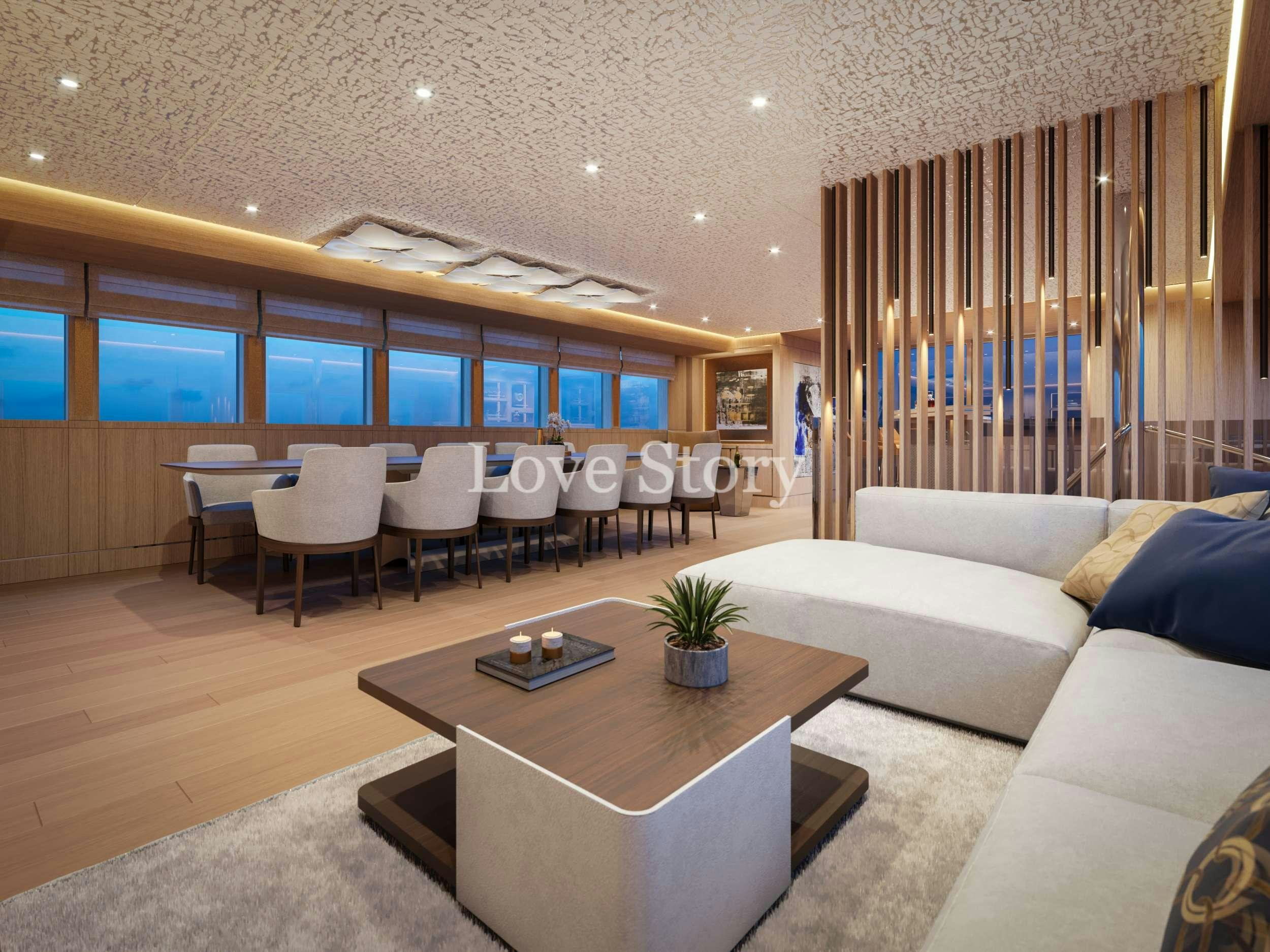 a room with a table and chairs aboard LOVE STORY Yacht for Charter