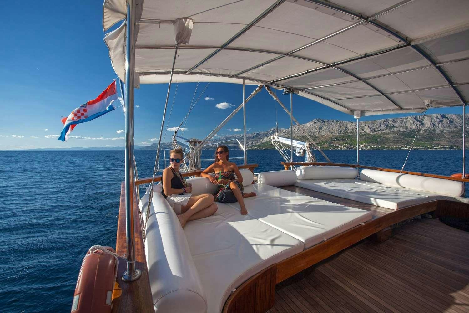 two women sitting on a boat aboard STELLA MARIS Yacht for Charter