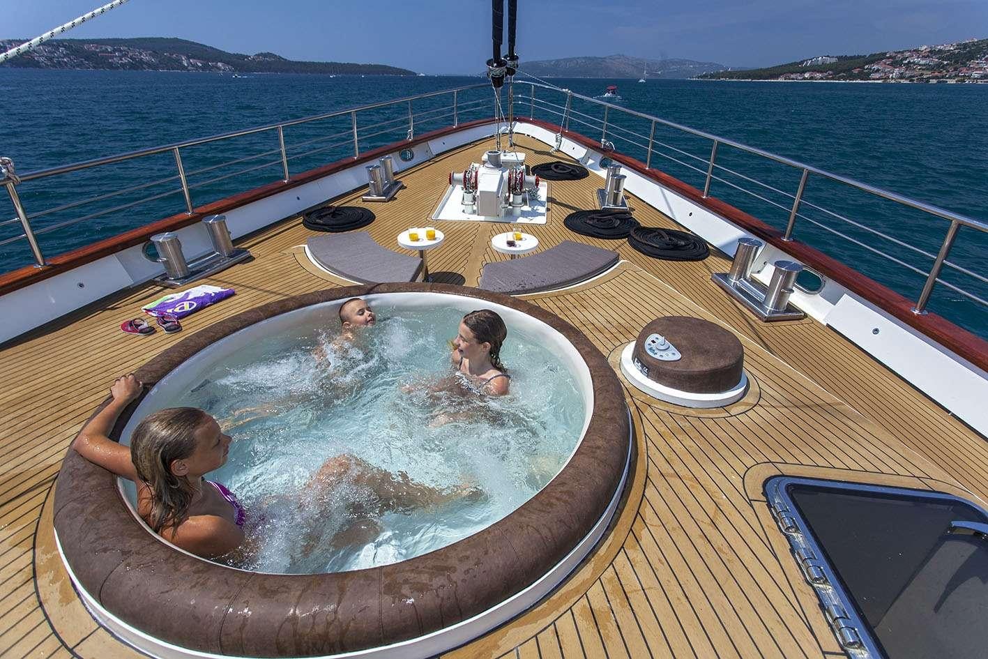 a group of people on a deck aboard NAVILUX Yacht for Charter
