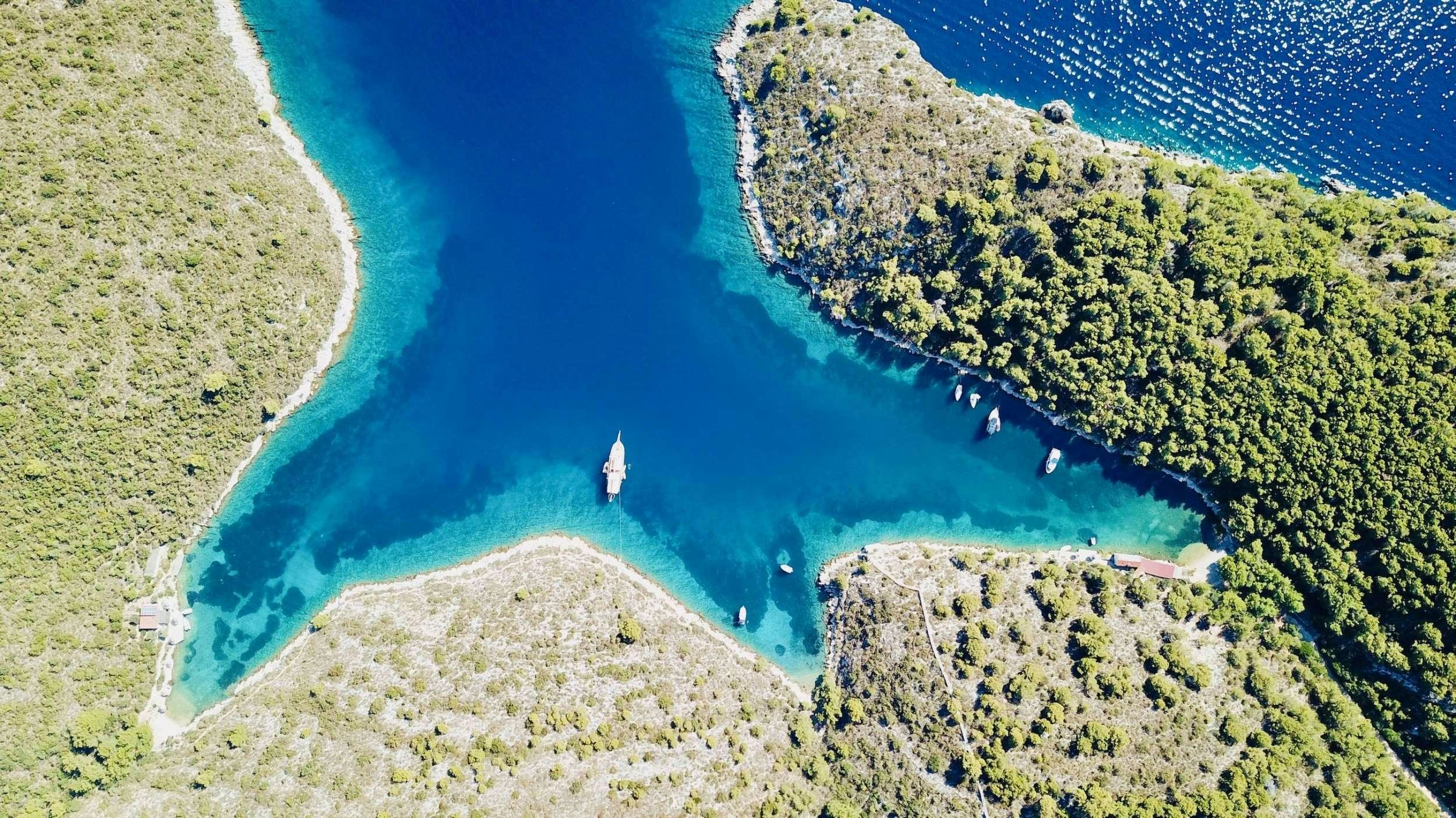 a high angle view of a beach aboard ANGELICA Yacht for Charter